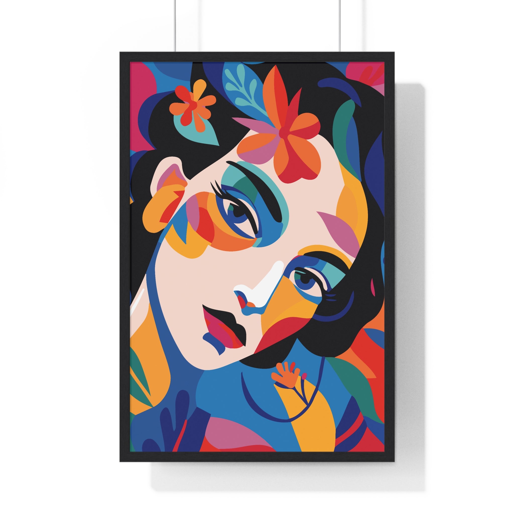 Vibrant Floral Portrait Abstract Art in Premium Wood Frame