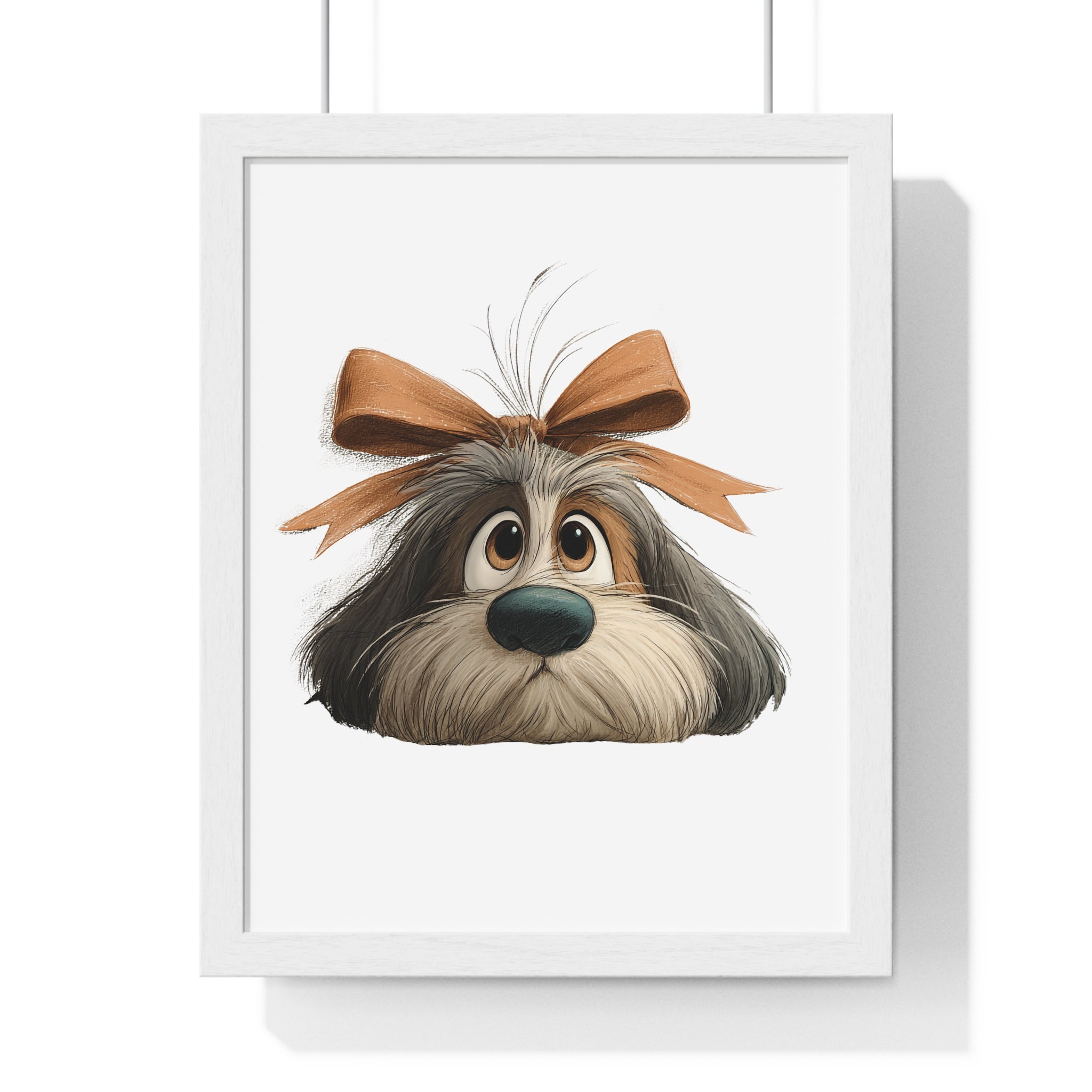 Dog with Bow Artwork – Wooden Framed Whimsical Wall Décor - Gallory Hive