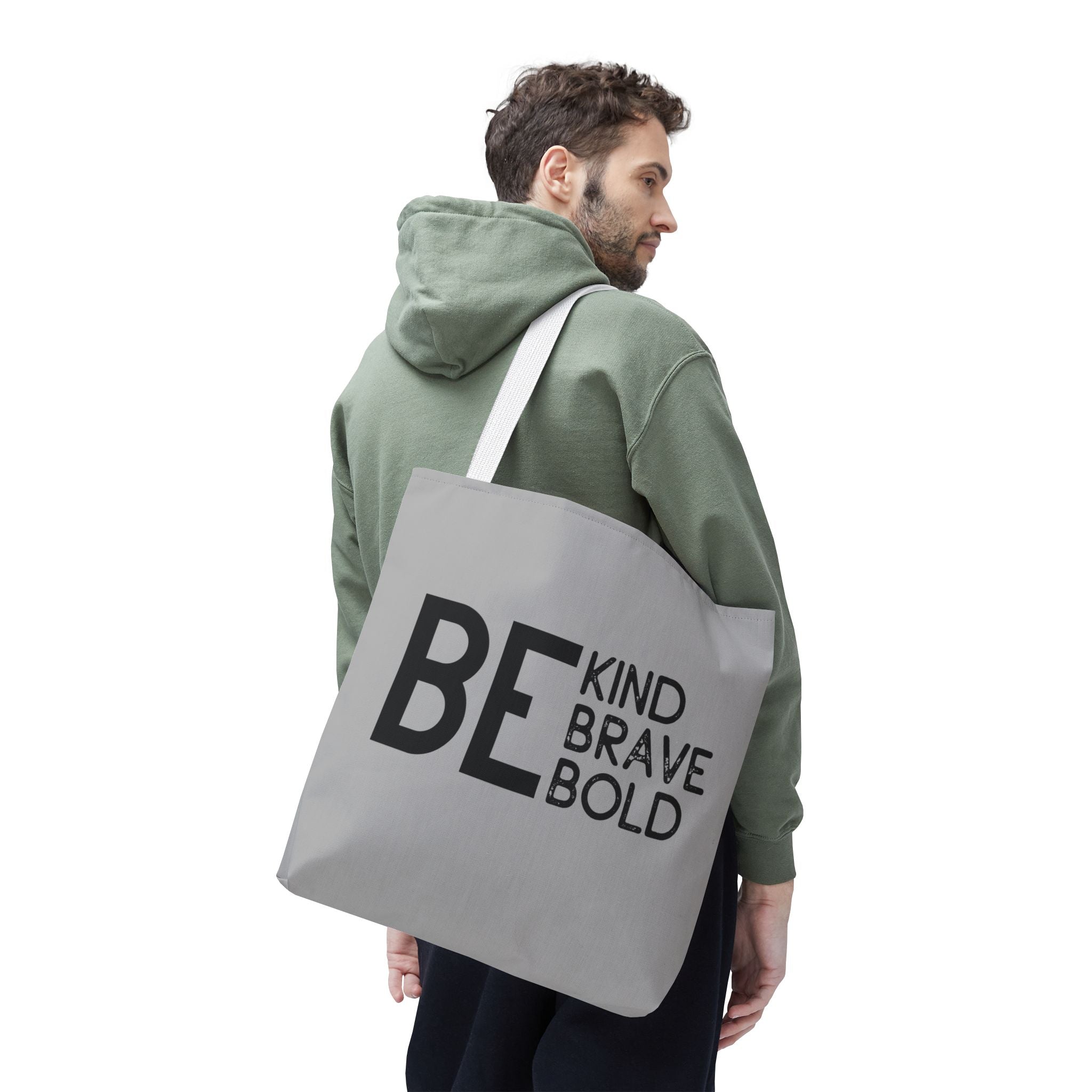 Inspirational Tote Bag - Be Kind Brave Bold - Eco-Friendly Carryall - Light Grey
