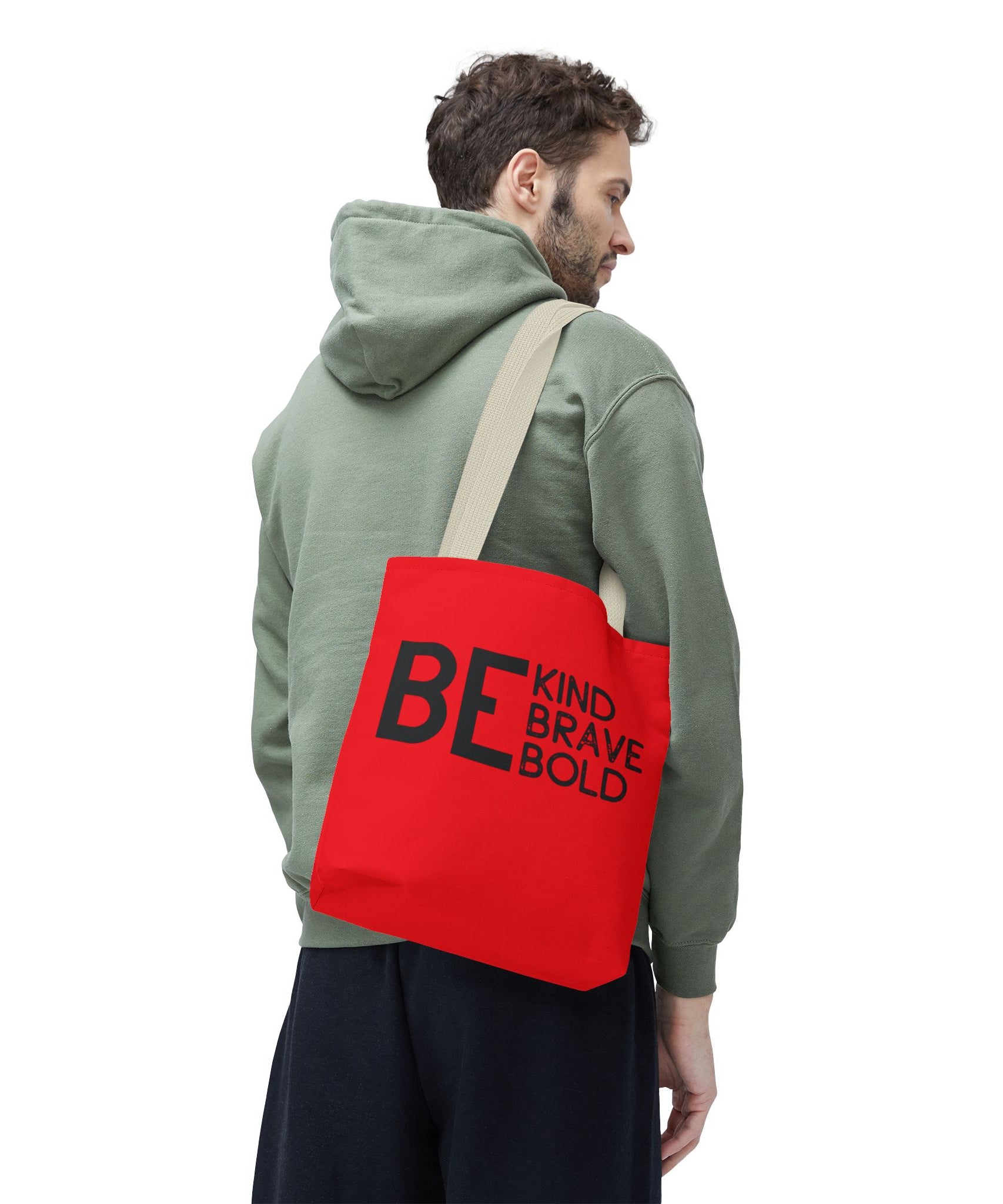 Inspirational Tote Bag - Be Kind Brave Bold - Eco-Friendly Carryall - Red