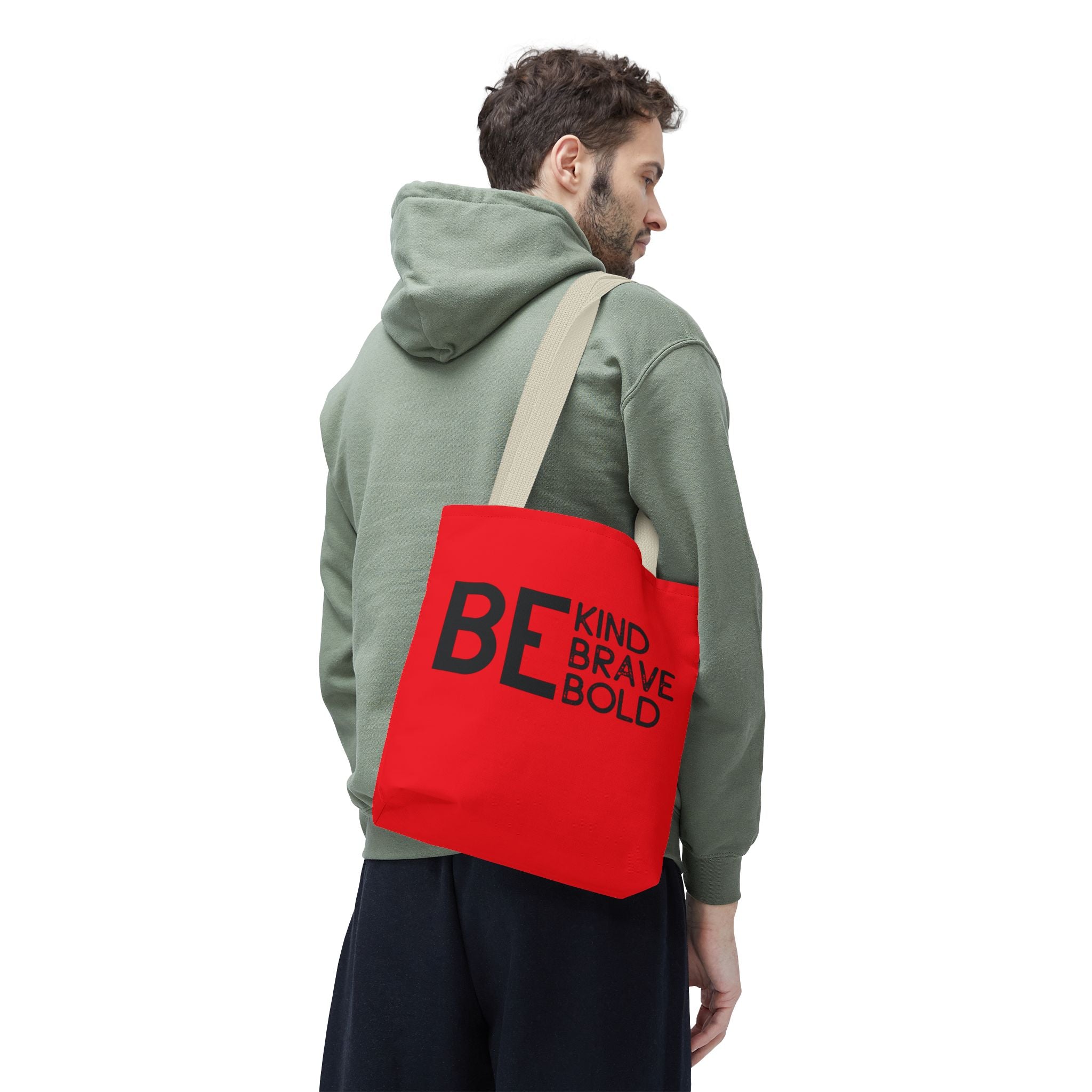 Inspirational Tote Bag - Be Kind Brave Bold - Eco-Friendly Carryall - Red