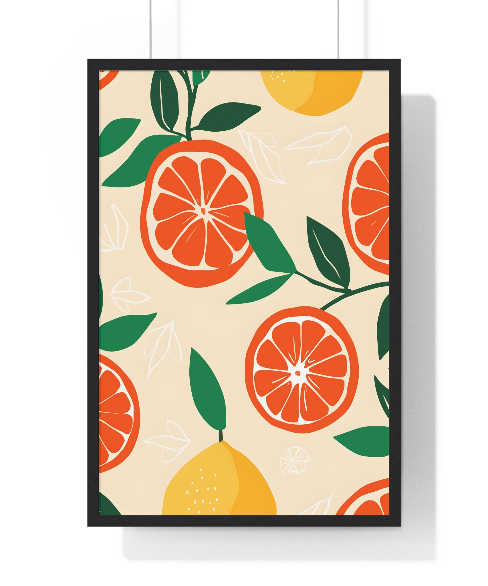 Citrus Fruit Art – Premium Wooden Framed Poster with Lemons, Oranges & Leaves