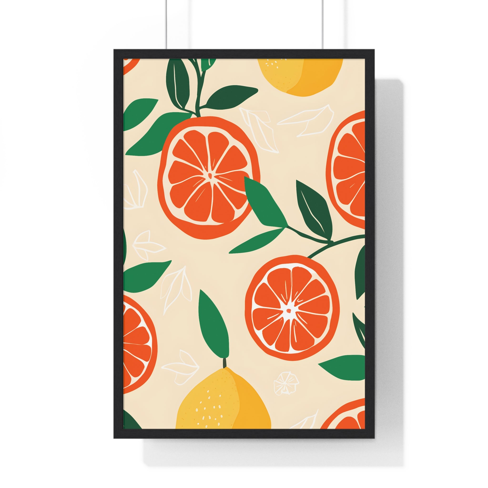 Citrus Fruit Art – Premium Wooden Framed Poster with Lemons, Oranges & Leaves