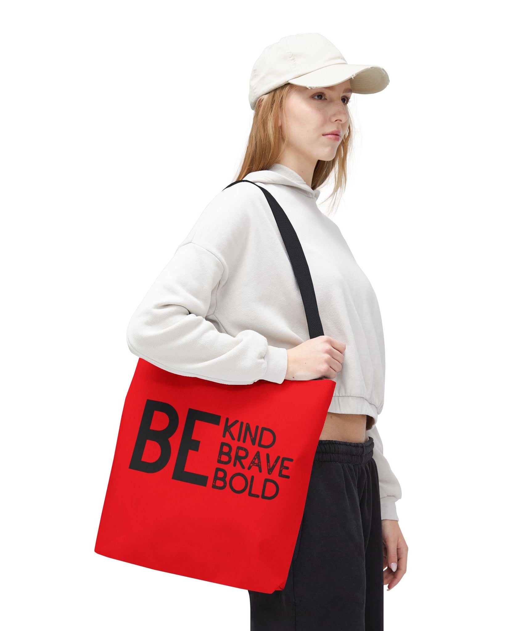 Inspirational Tote Bag - Be Kind Brave Bold - Eco-Friendly Carryall - Red