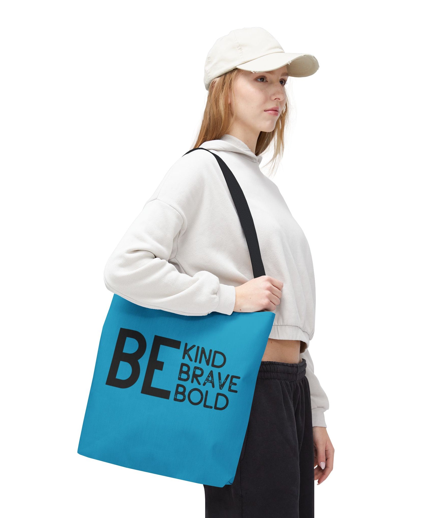 Inspirational Tote Bag - Be Kind Brave Bold - Eco-Friendly Carryall - Turquoise