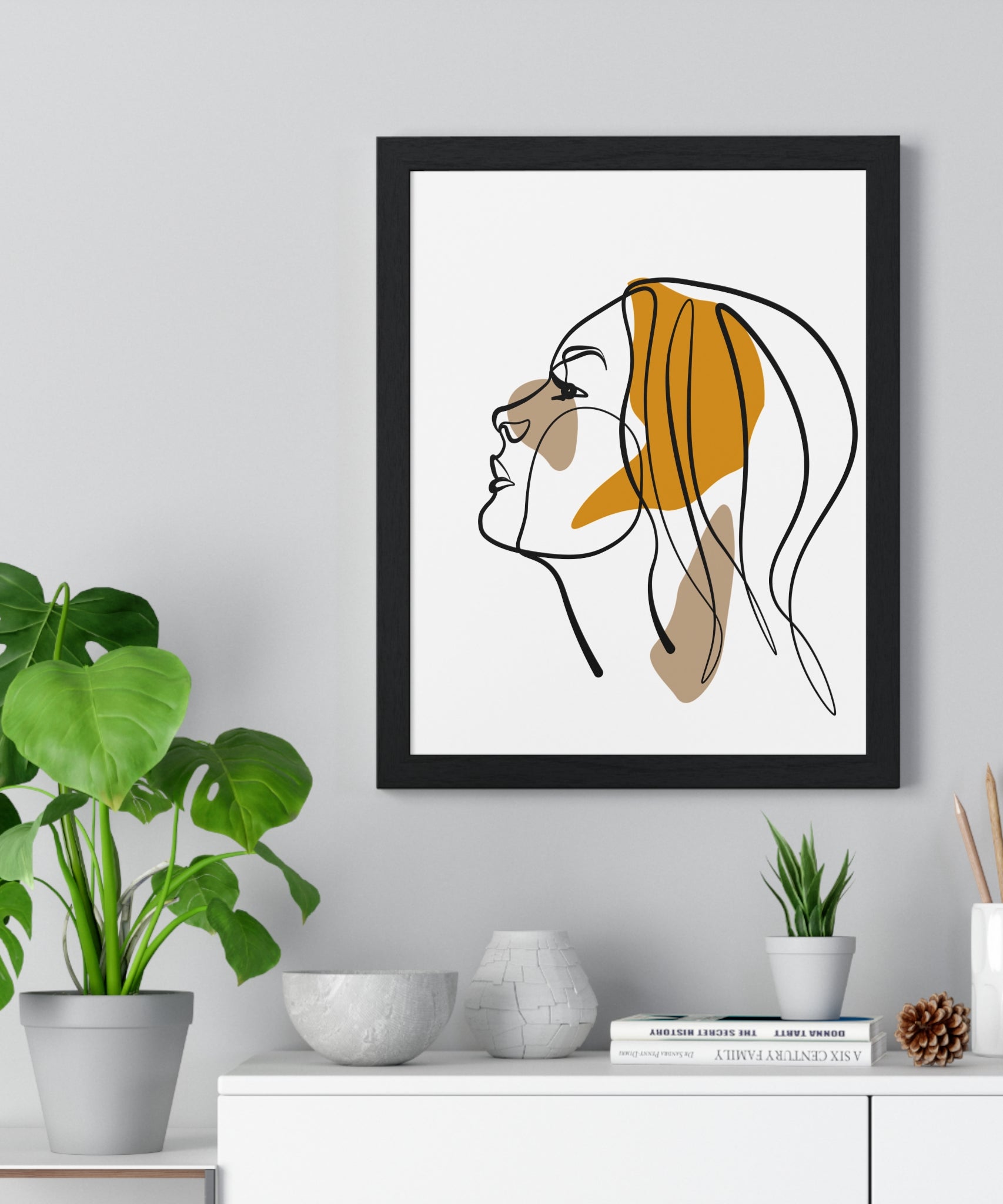 Abstract Woman Face Art – Framed Minimalist Print