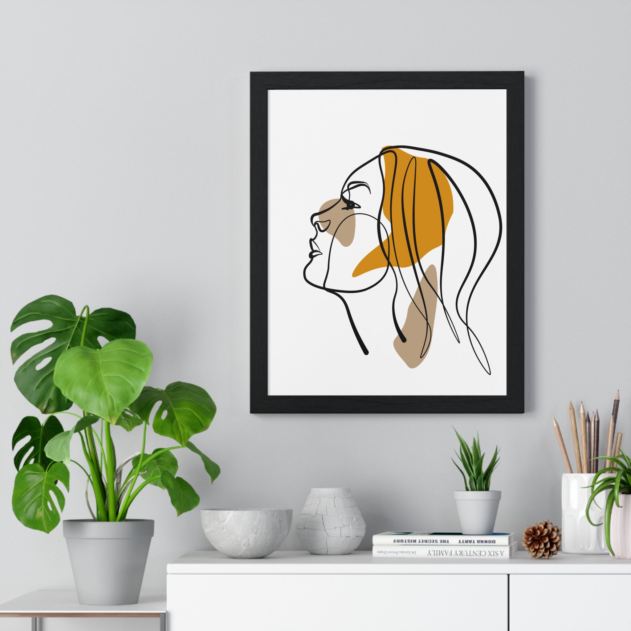 Abstract Woman Face Art – Framed Minimalist Print
