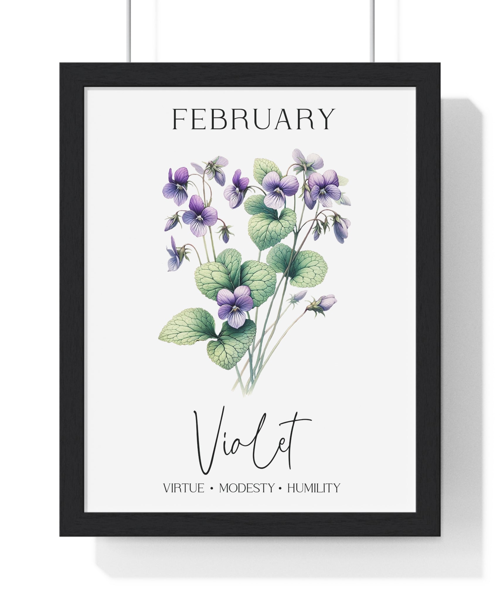 February Birth Flower – Violet Wooden Framed Wall Art (Virtue • Modesty • Humility)