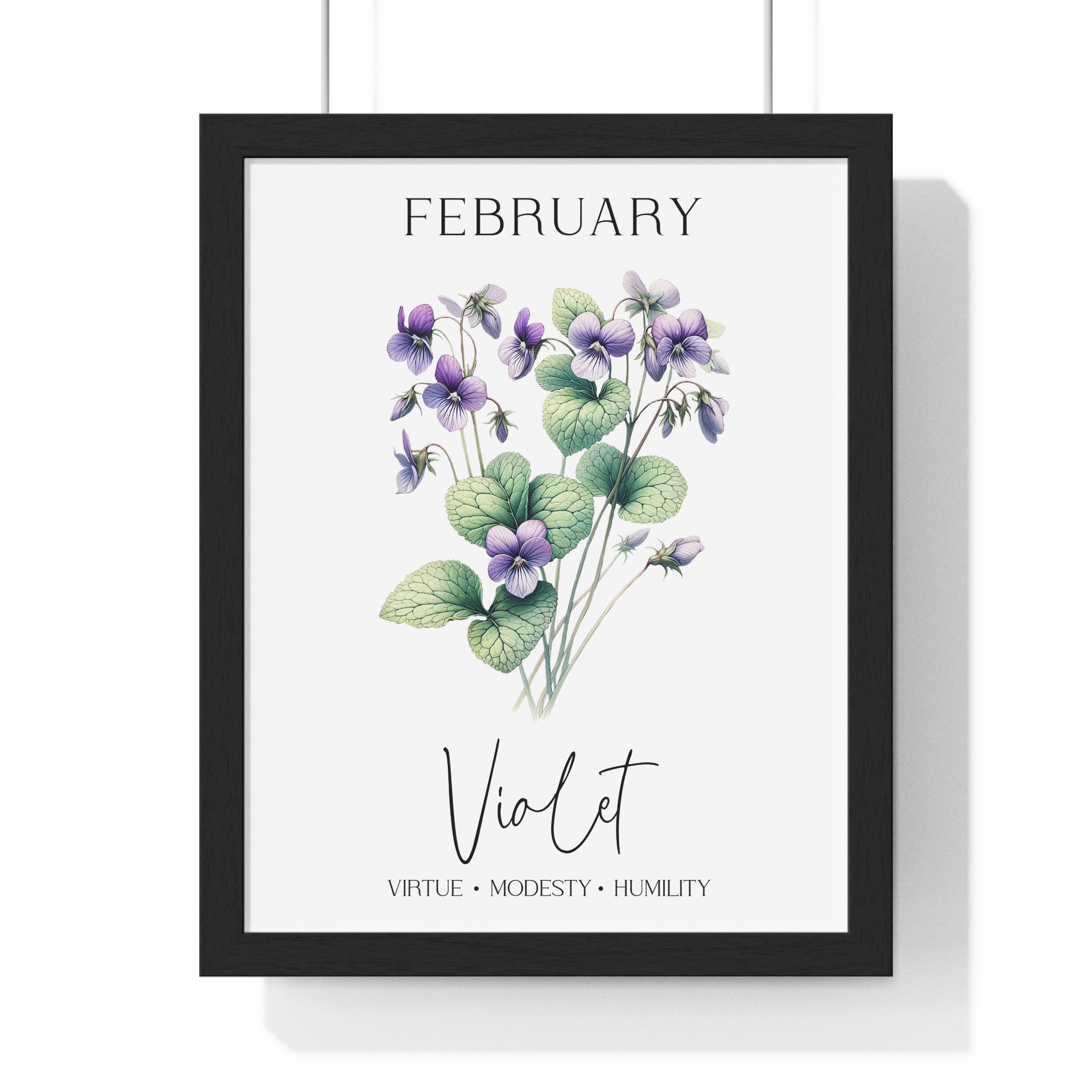 February Birth Flower – Violet Wooden Framed Wall Art (Virtue • Modesty • Humility)