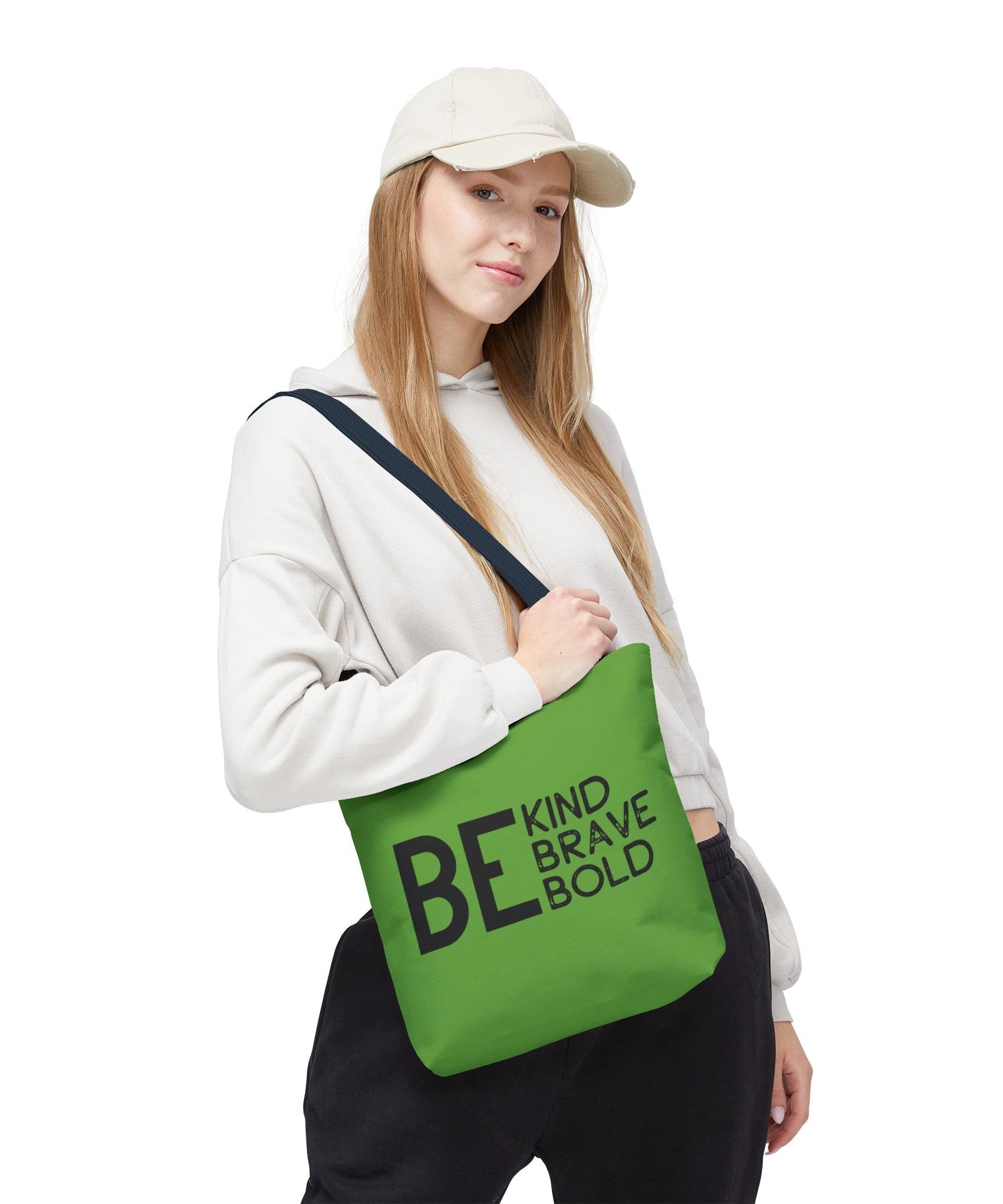 Inspirational Tote Bag - Be Kind Brave Bold - Eco-Friendly Carryall - Green