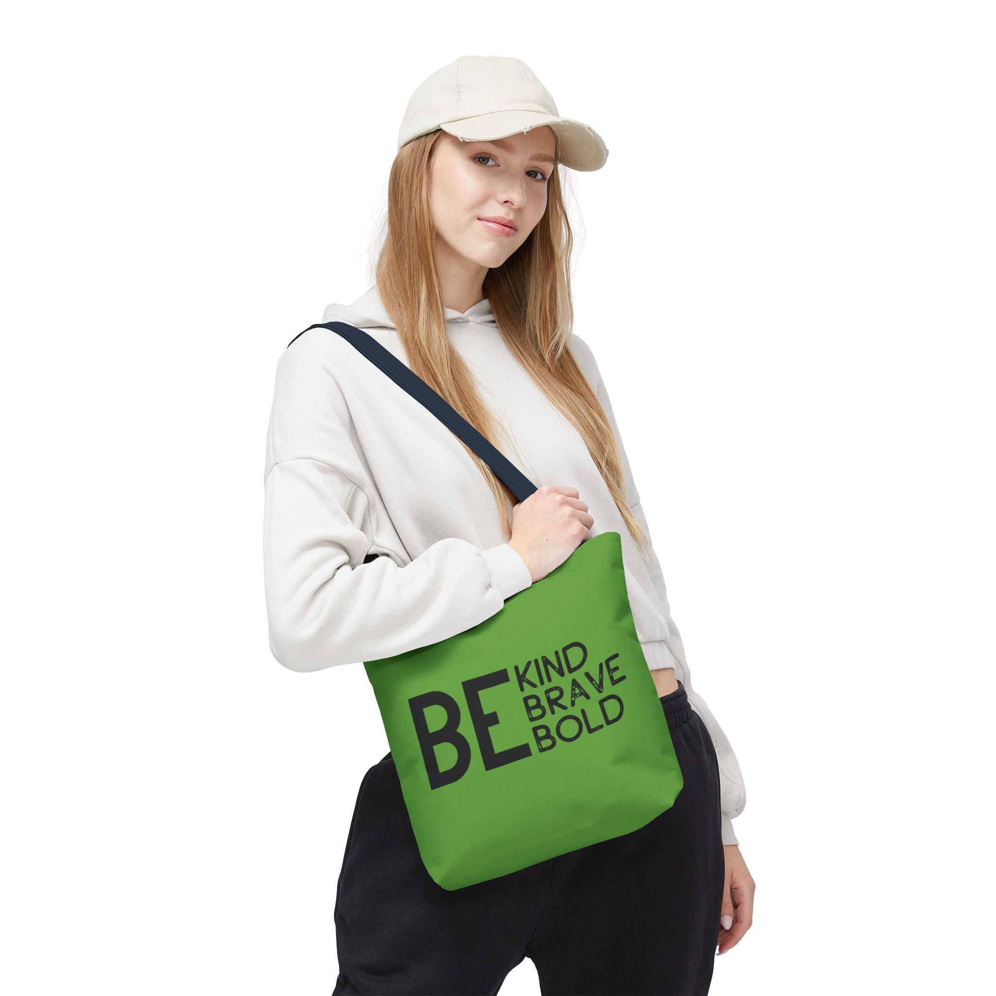 Inspirational Tote Bag - Be Kind Brave Bold - Eco-Friendly Carryall - Green