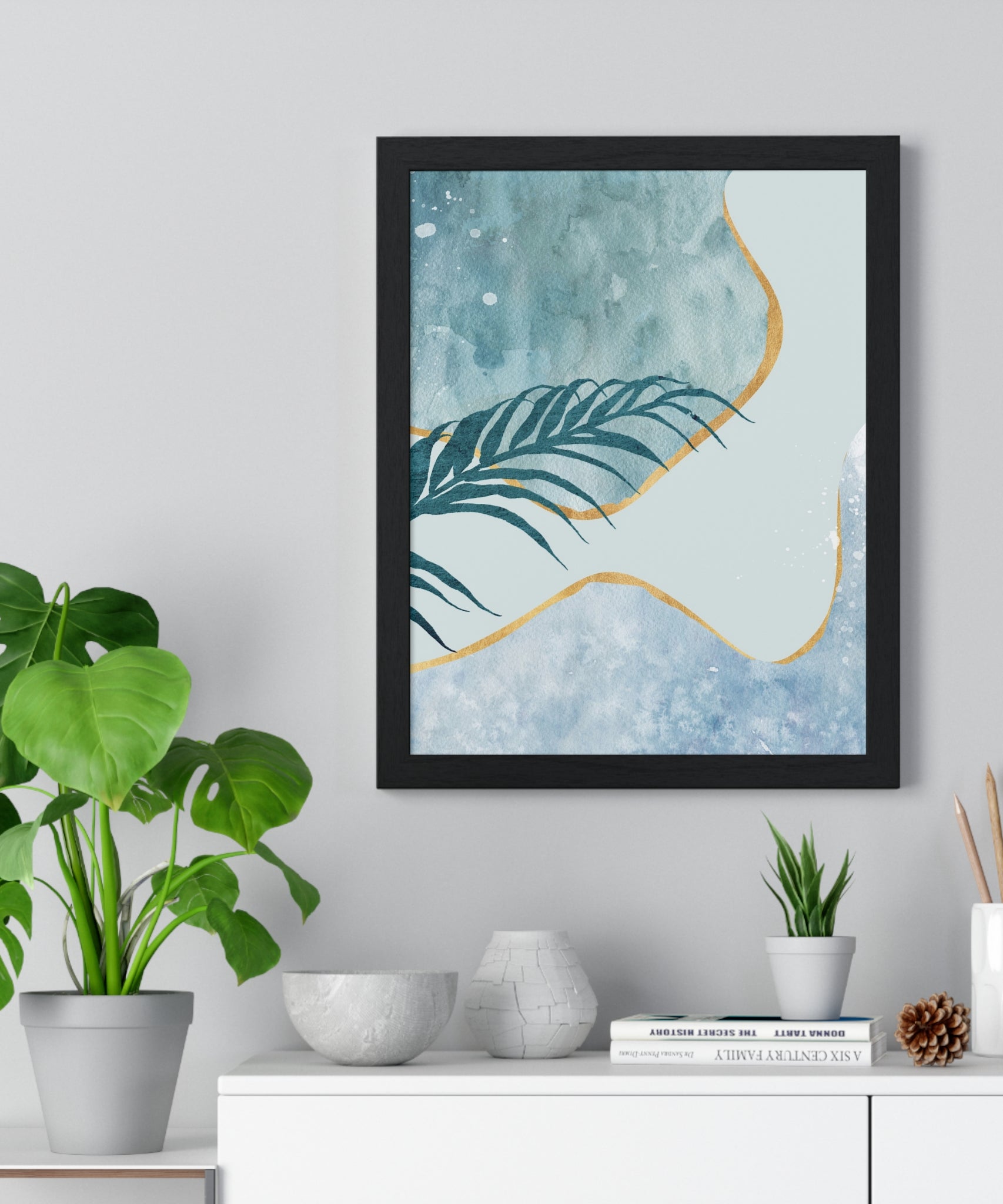 Abstract Leaf Prints on Wooden Frame – Modern Wall Art