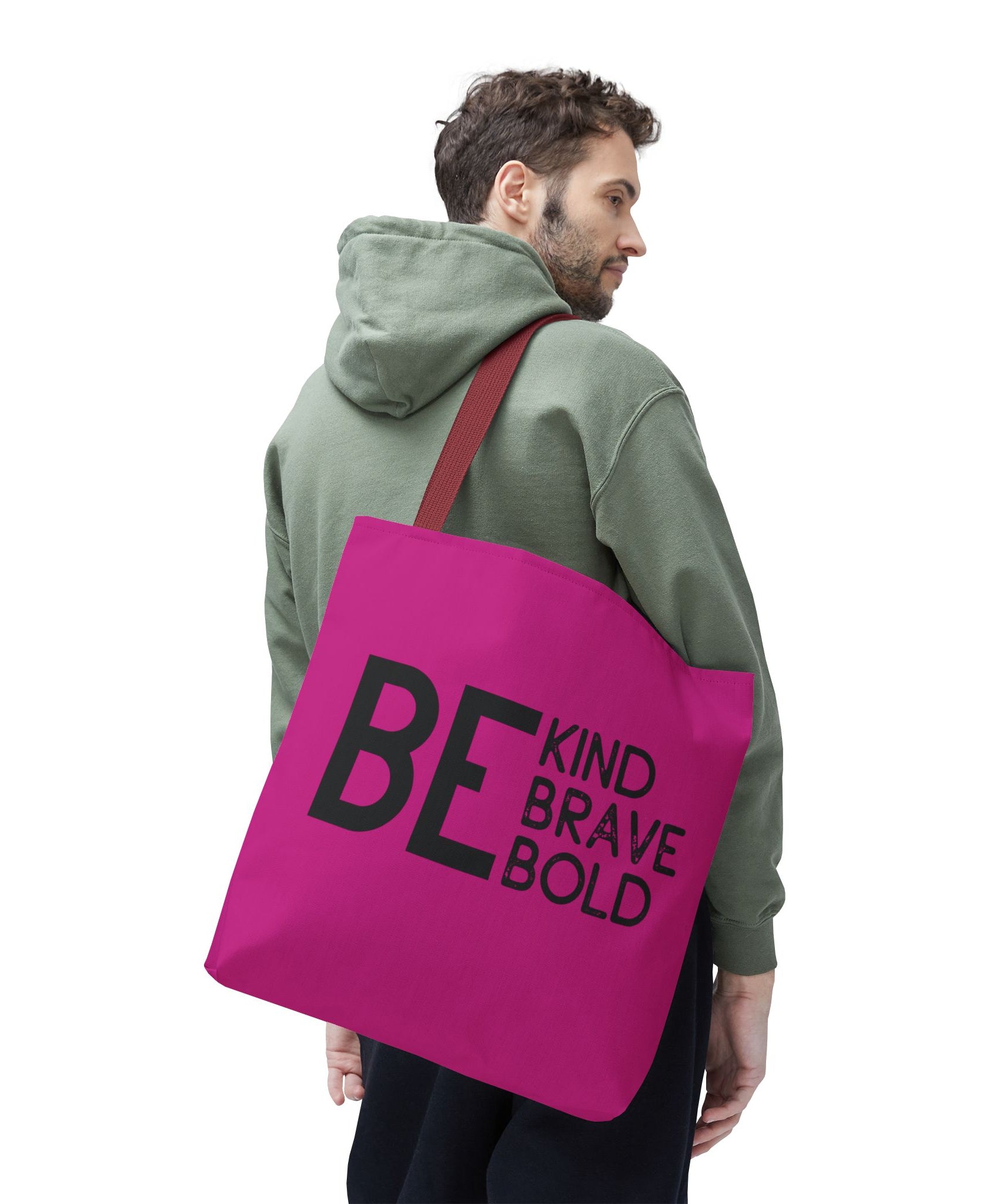 Inspirational Tote Bag - Be Kind Brave Bold - Eco-Friendly Carryall - Dark Pink