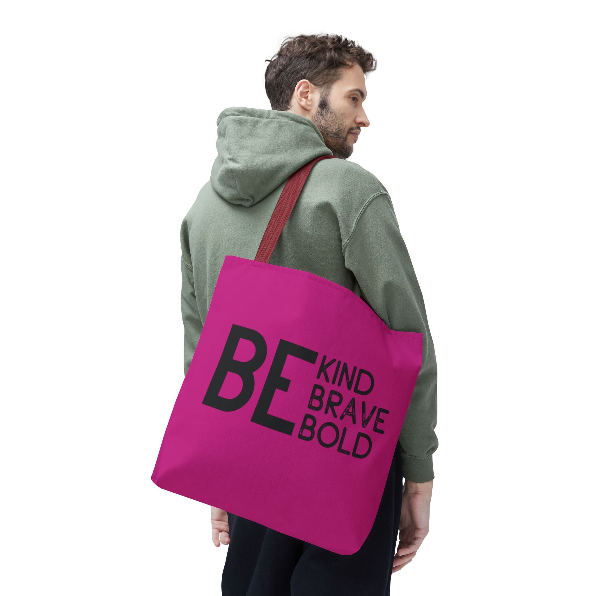 Inspirational Tote Bag - Be Kind Brave Bold - Eco-Friendly Carryall - Dark Pink