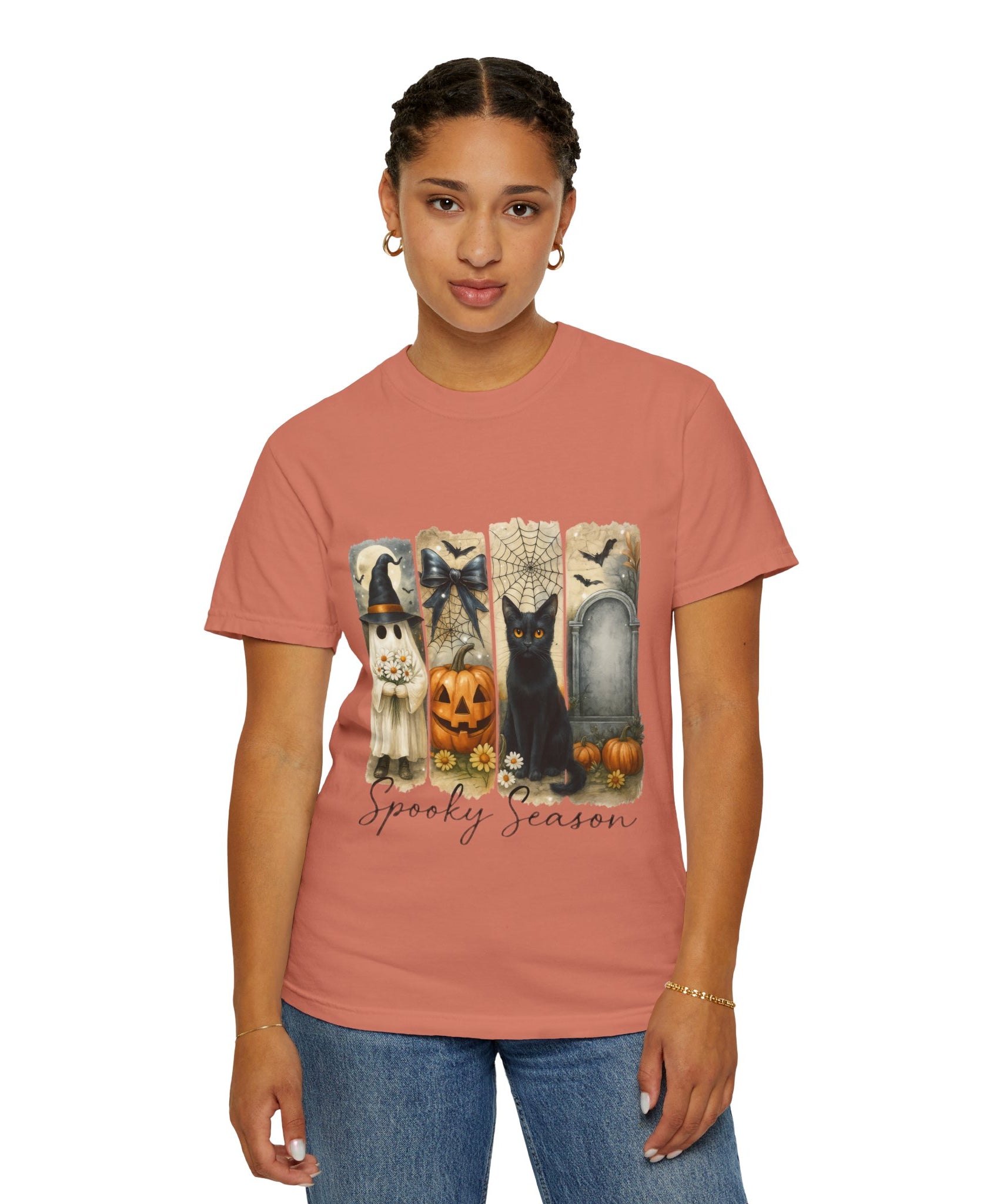 Spooky Season Halloween Unisex T-Shirt – Ghost, Black Cat & Pumpkin Design - Gallory Hive