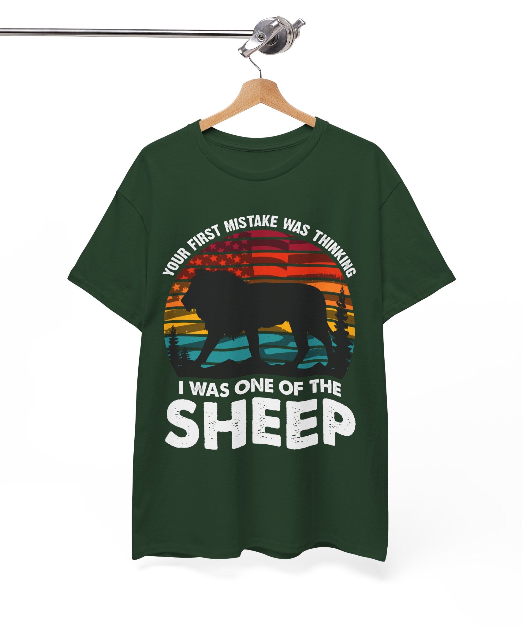 Bold Lion Tee with USA Flag Sunset | Gallory Hive