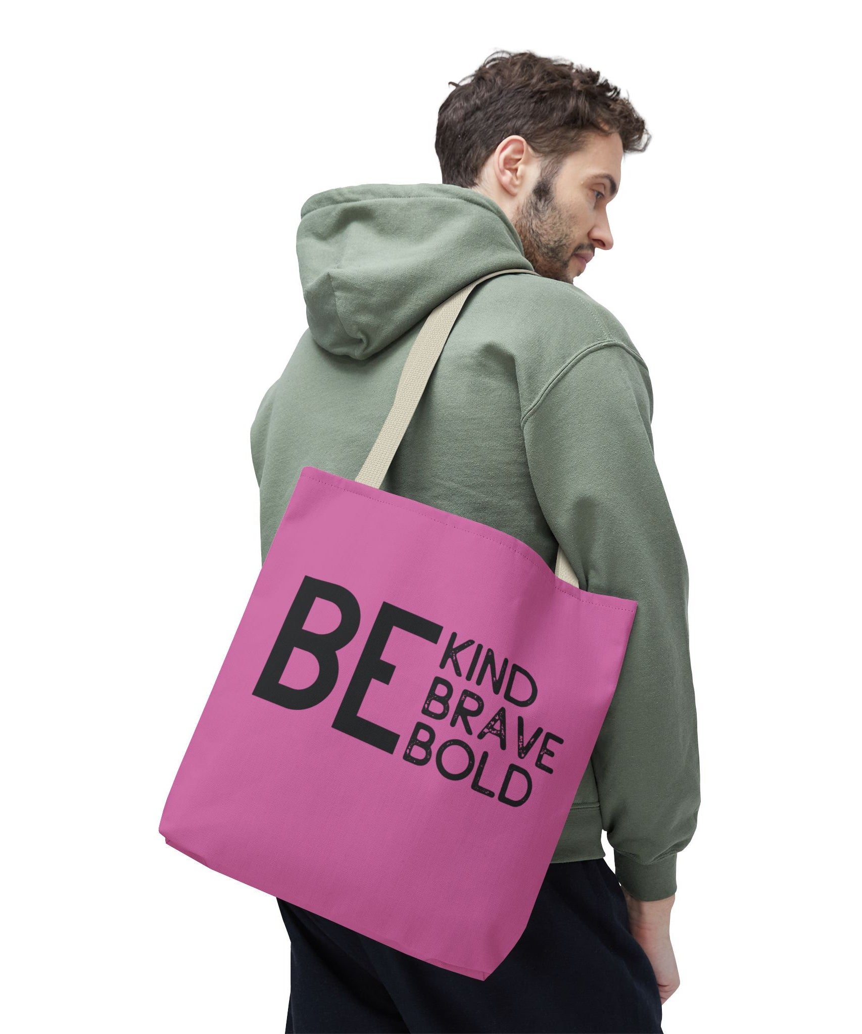 Inspirational Tote Bag - Be Kind Brave Bold - Eco-Friendly Carryall - Light Pink