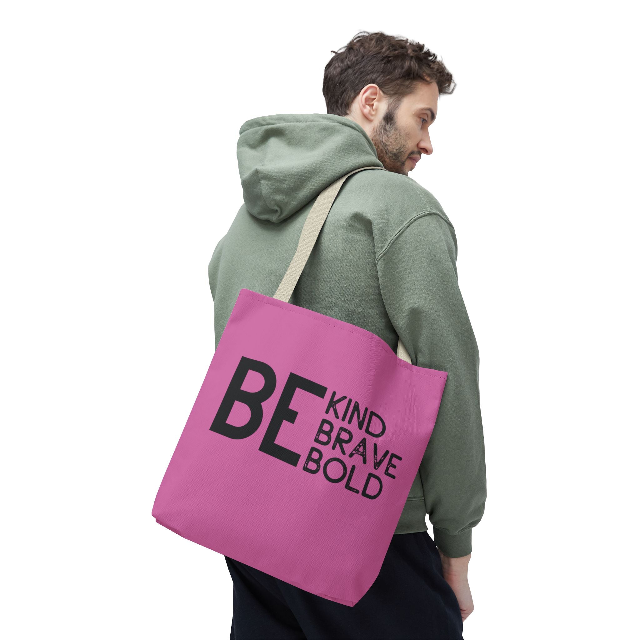 Inspirational Tote Bag - Be Kind Brave Bold - Eco-Friendly Carryall - Light Pink