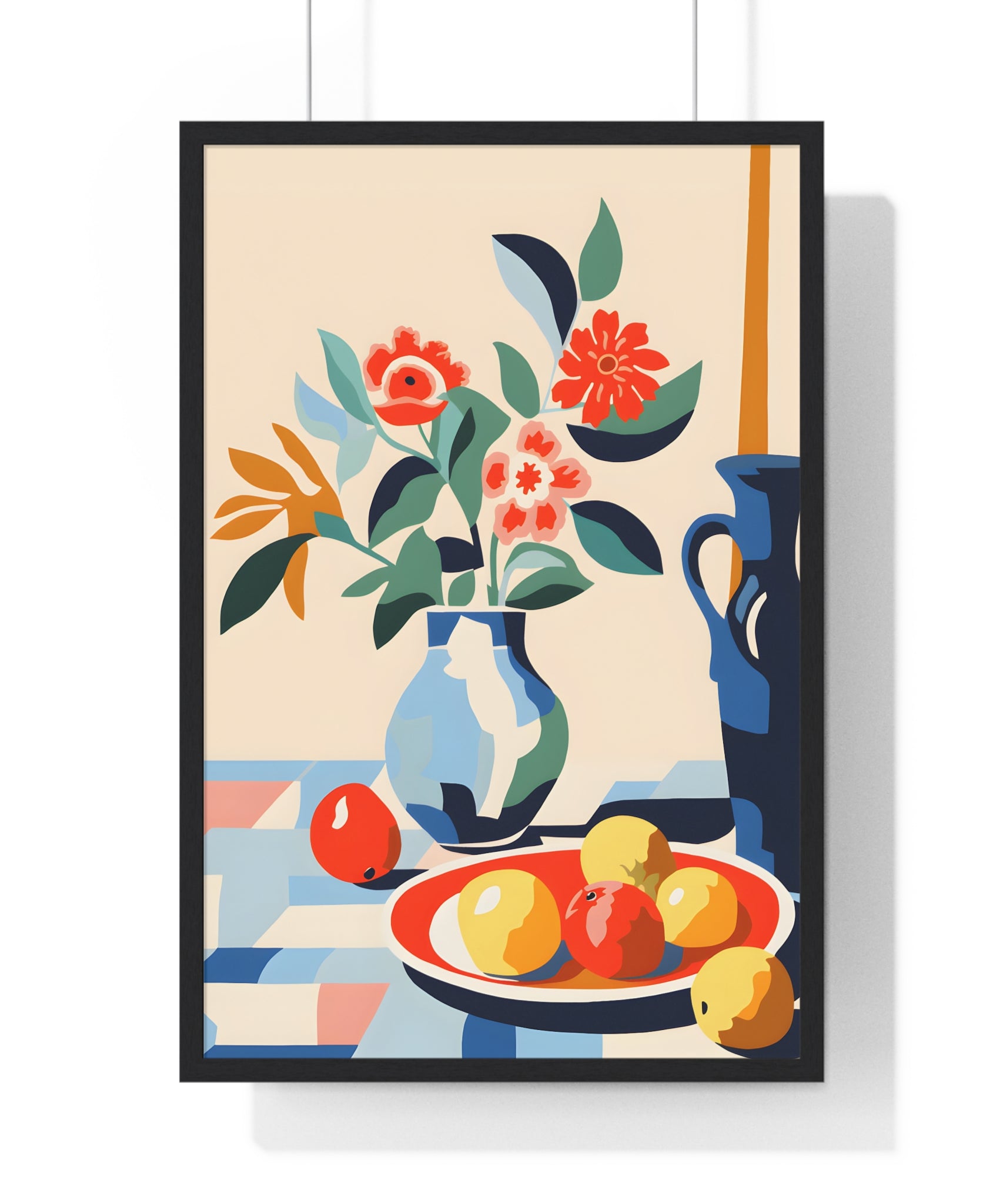 Modern Still Life Art – Premium Wooden Framed Poster with Vase, Fruit & Florals