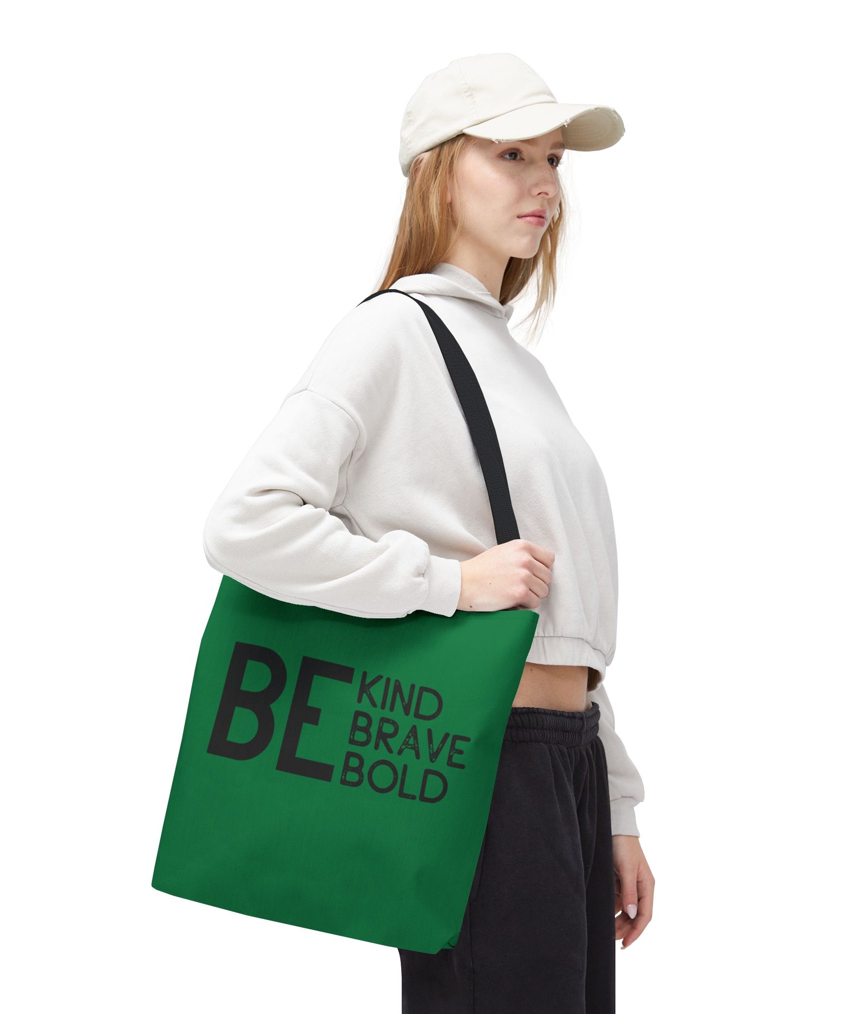 Inspirational Tote Bag - Be Kind Brave Bold - Eco-Friendly Carryall - Dark Green