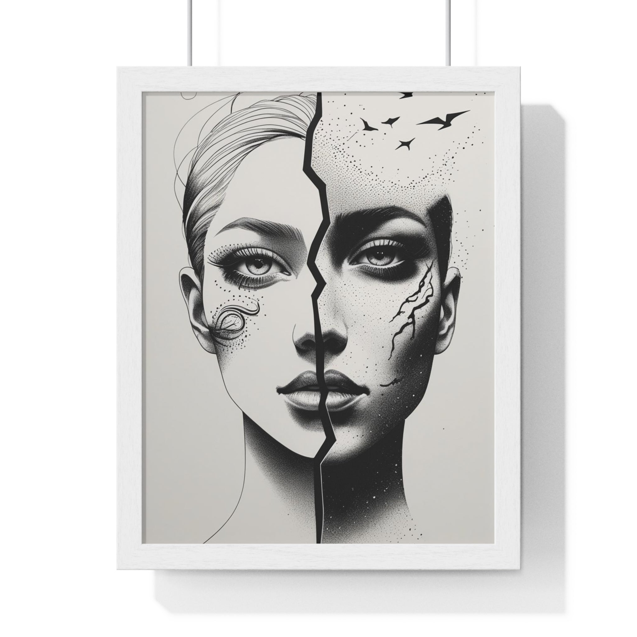 Vertical Framed Poster, Artistic Split Face Poster, Abstract Wall Art, Modern Home Decor, Unique Gift for Art Lovers, Stylish Room - Gallory Hive