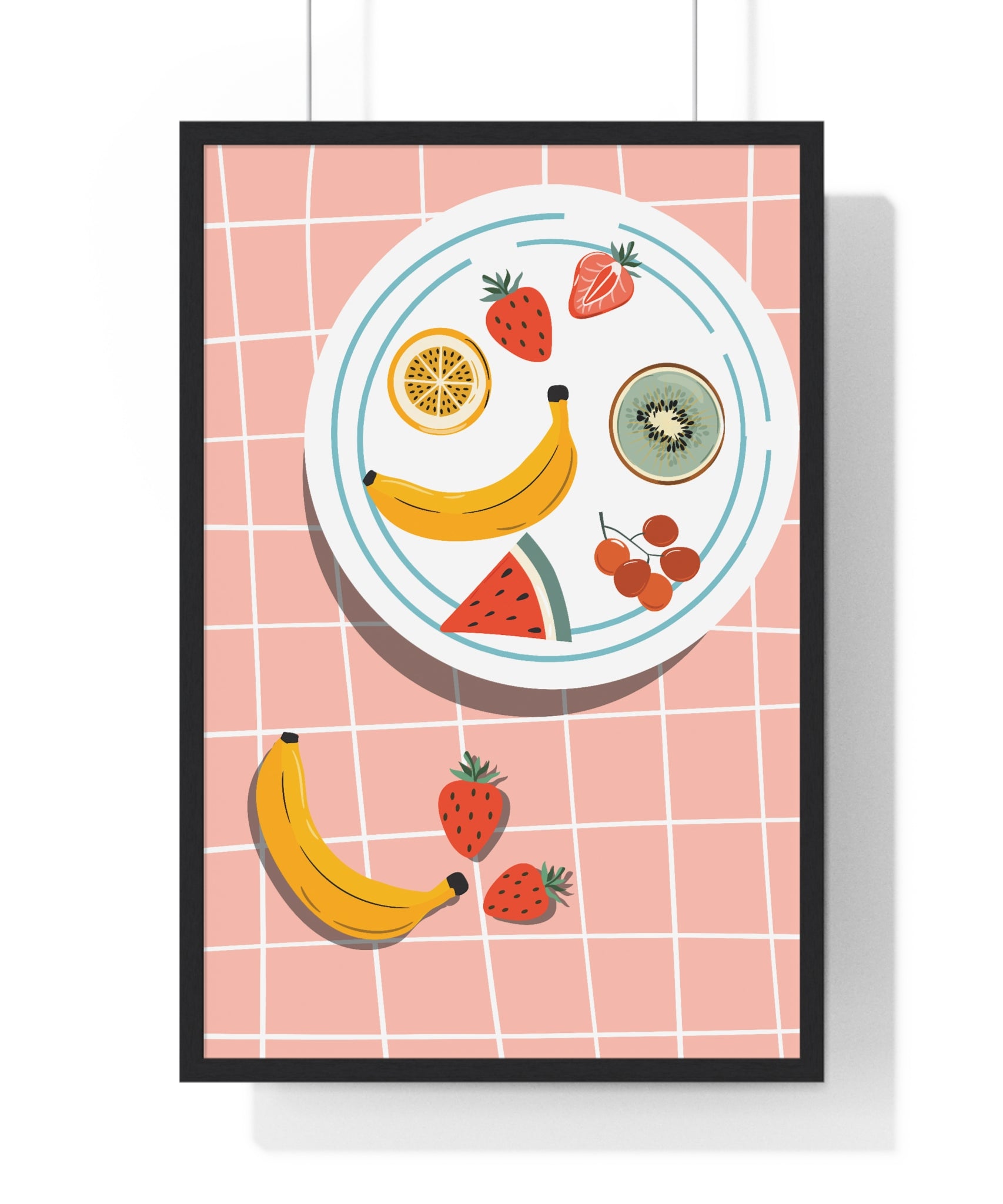 Colorful Fruit Plate Art with Bananas & Berries in Premium Frame