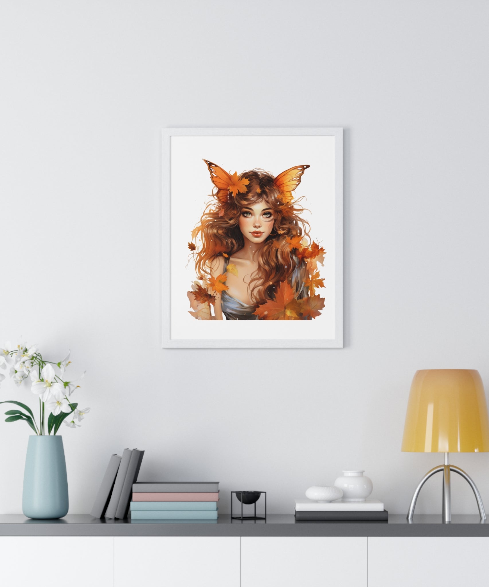 Autumn Fairy Wall Art – Butterfly Muse with Leaf Crown