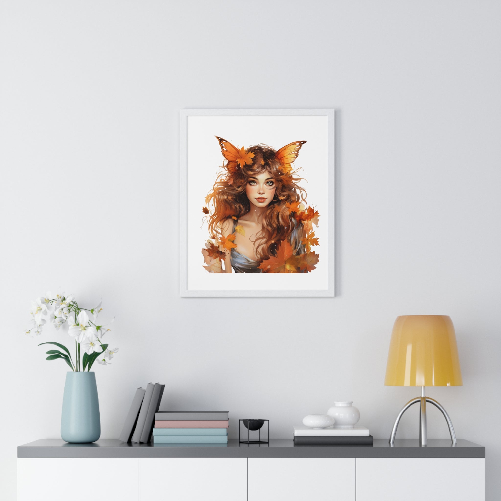 Autumn Fairy Wall Art – Butterfly Muse with Leaf Crown