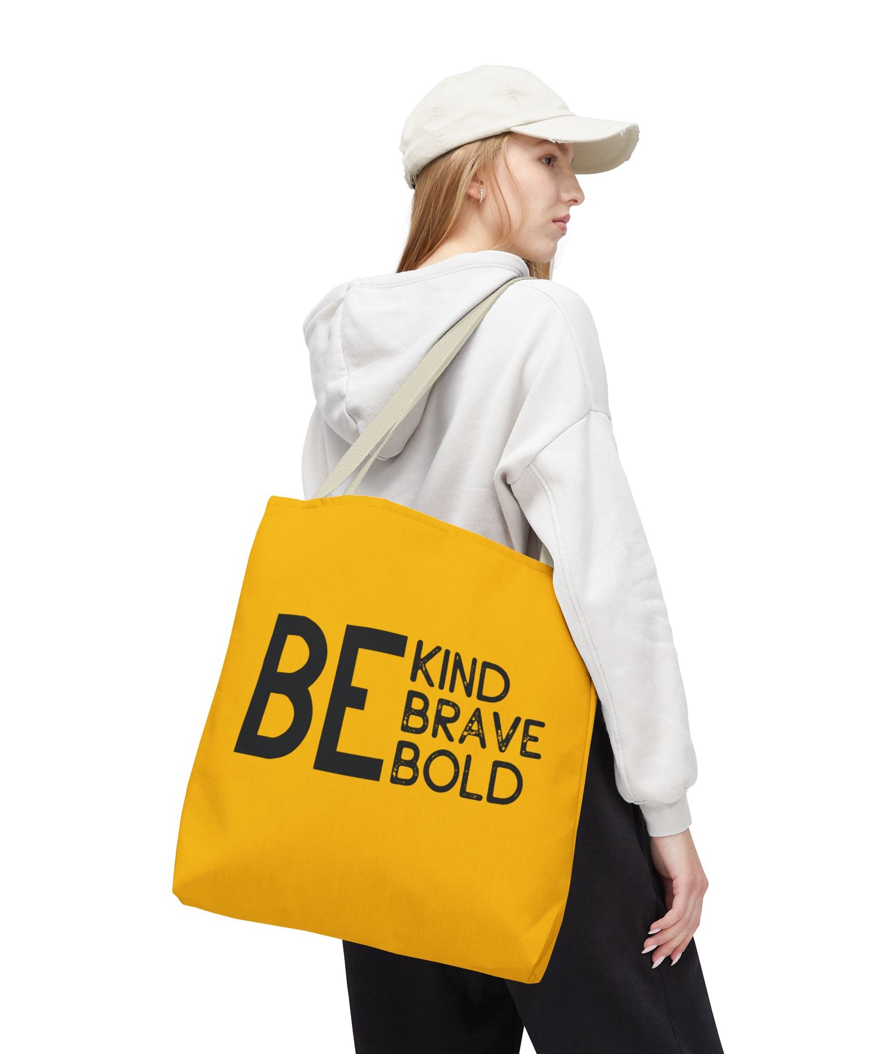 Inspirational Tote Bag - Be Kind Brave Bold - Eco-Friendly Carryall - Yellow