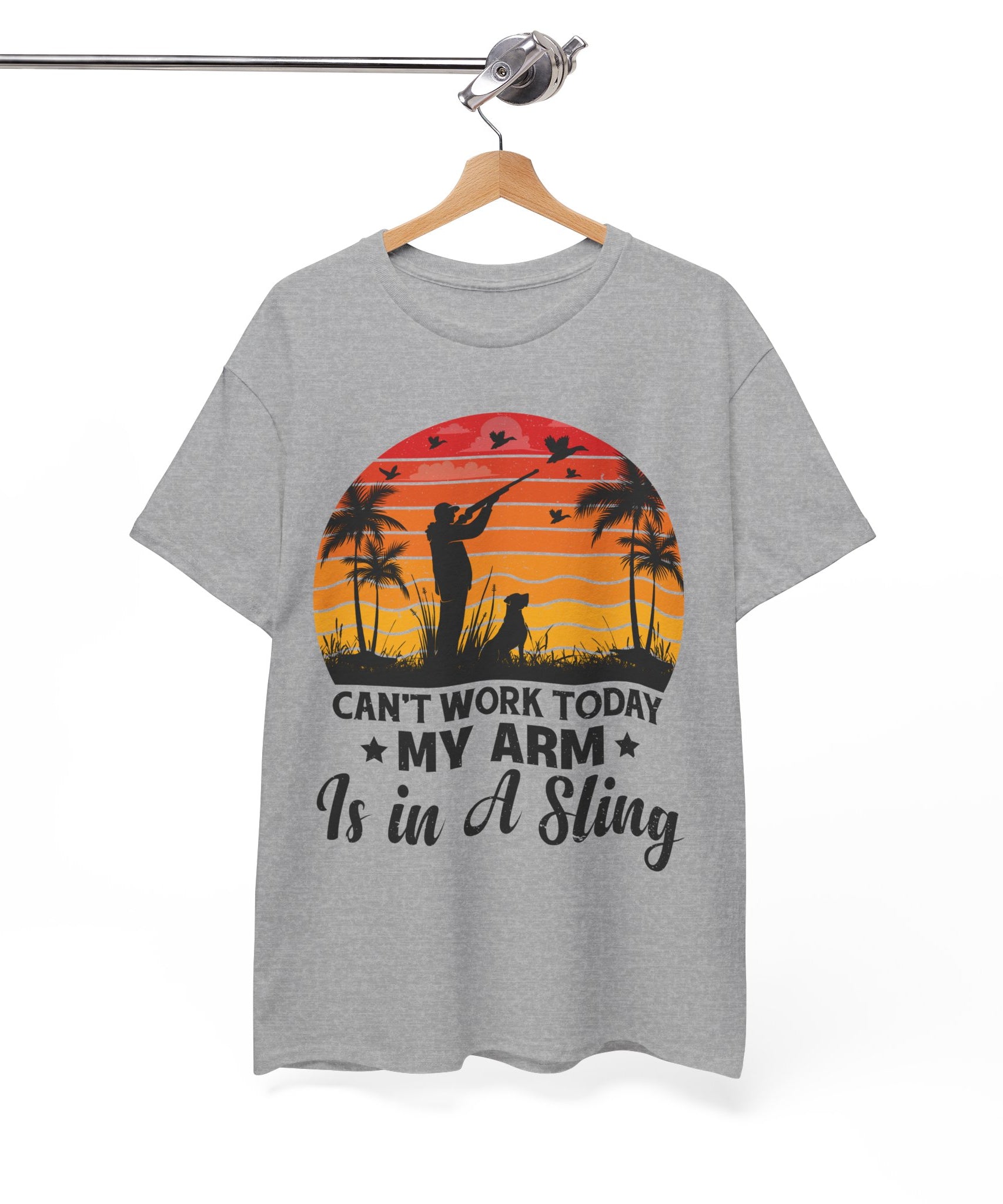 Hunter & Dog Tee – Retro Sunset Scene | Gallory Hive