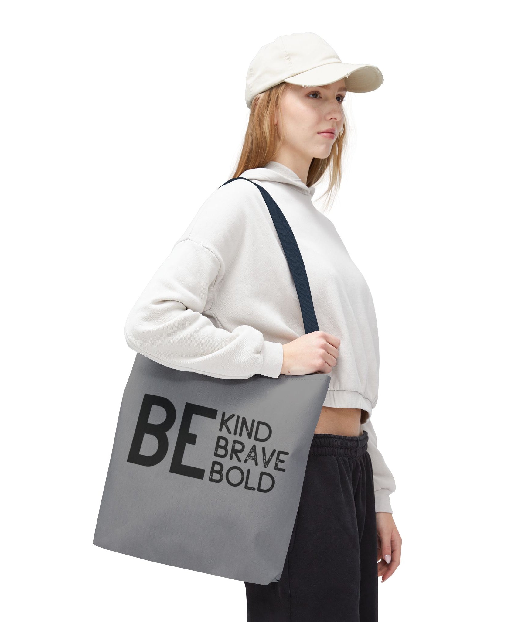 Inspirational Tote Bag - Be Kind Brave Bold - Eco-Friendly Carryall - Grey