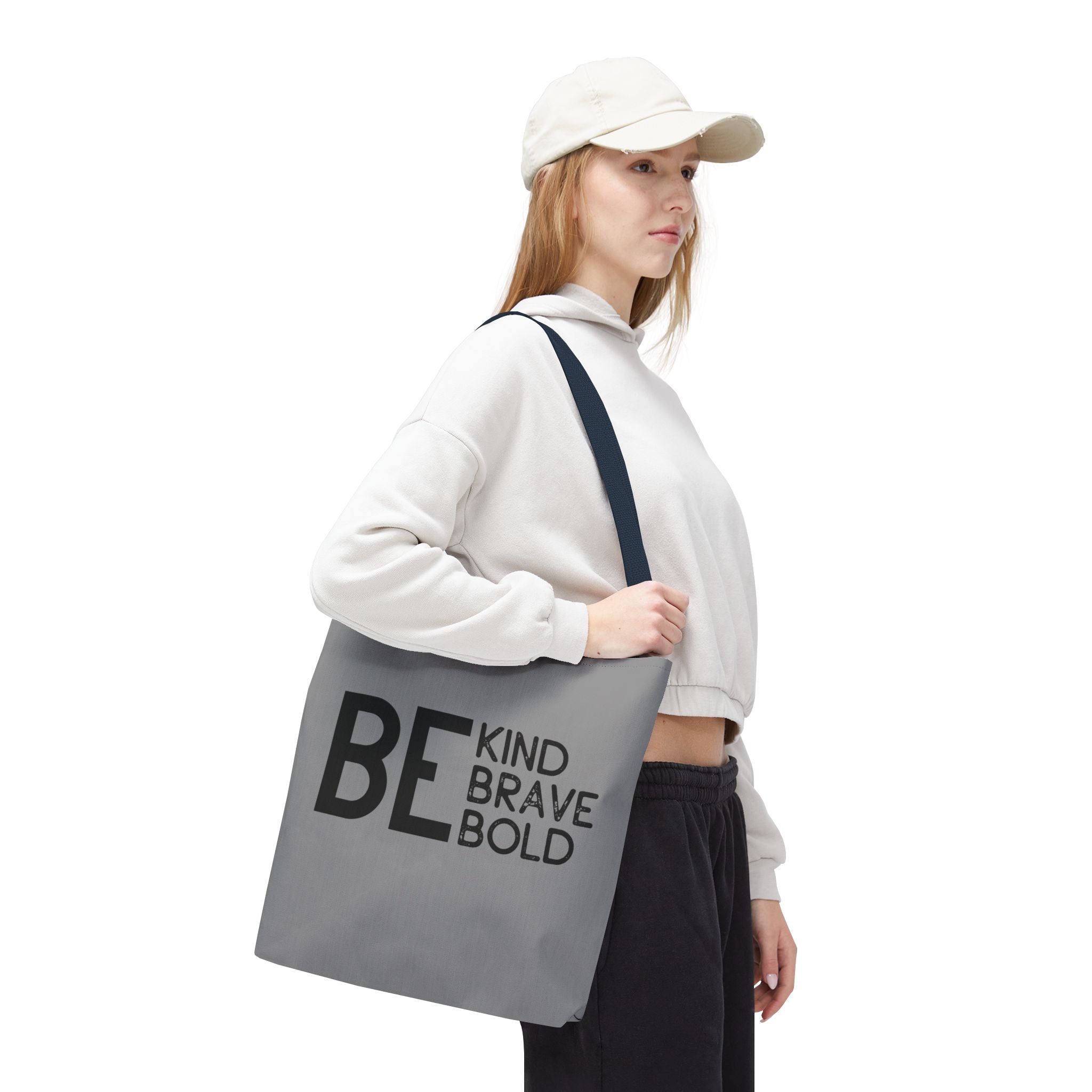 Inspirational Tote Bag - Be Kind Brave Bold - Eco-Friendly Carryall - Grey