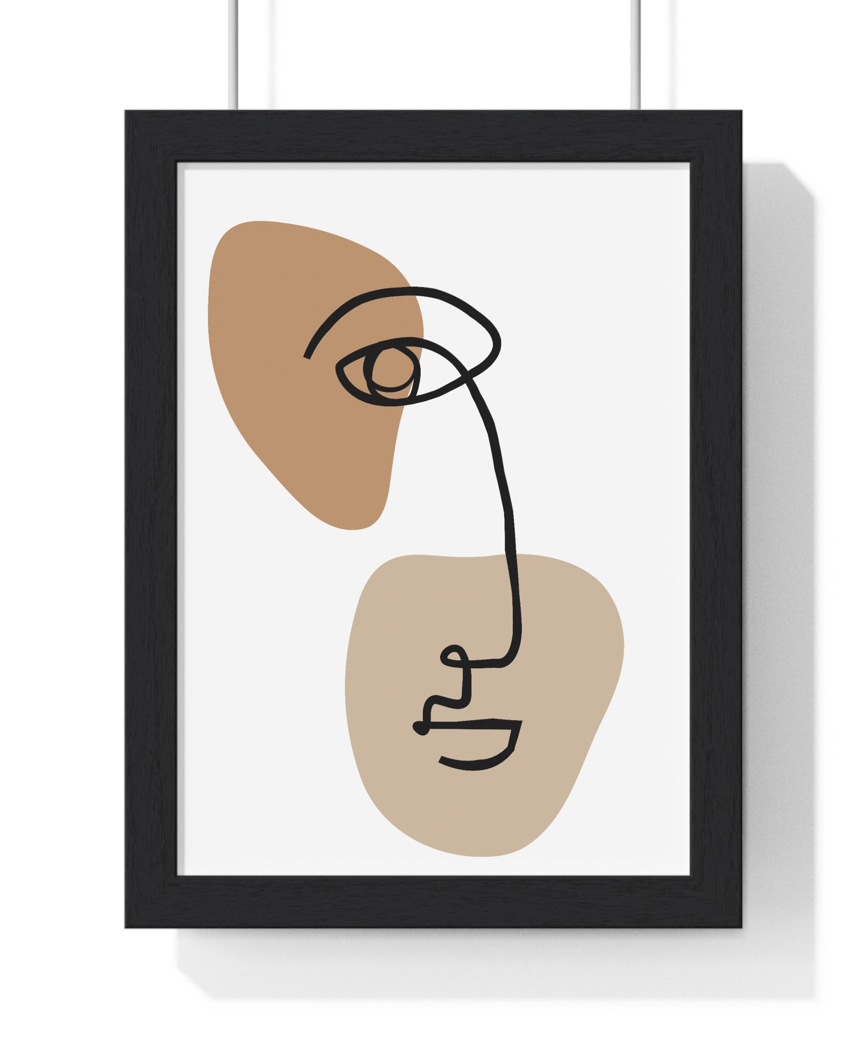 Abstract Face Line Drawing – Wood Frame Poster