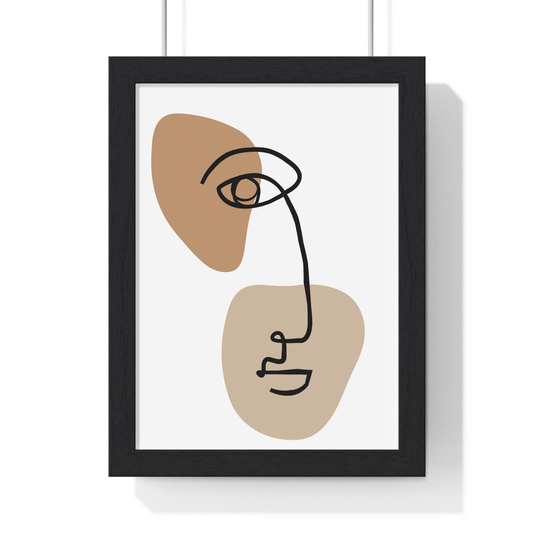 Abstract Face Line Drawing – Wood Frame Poster