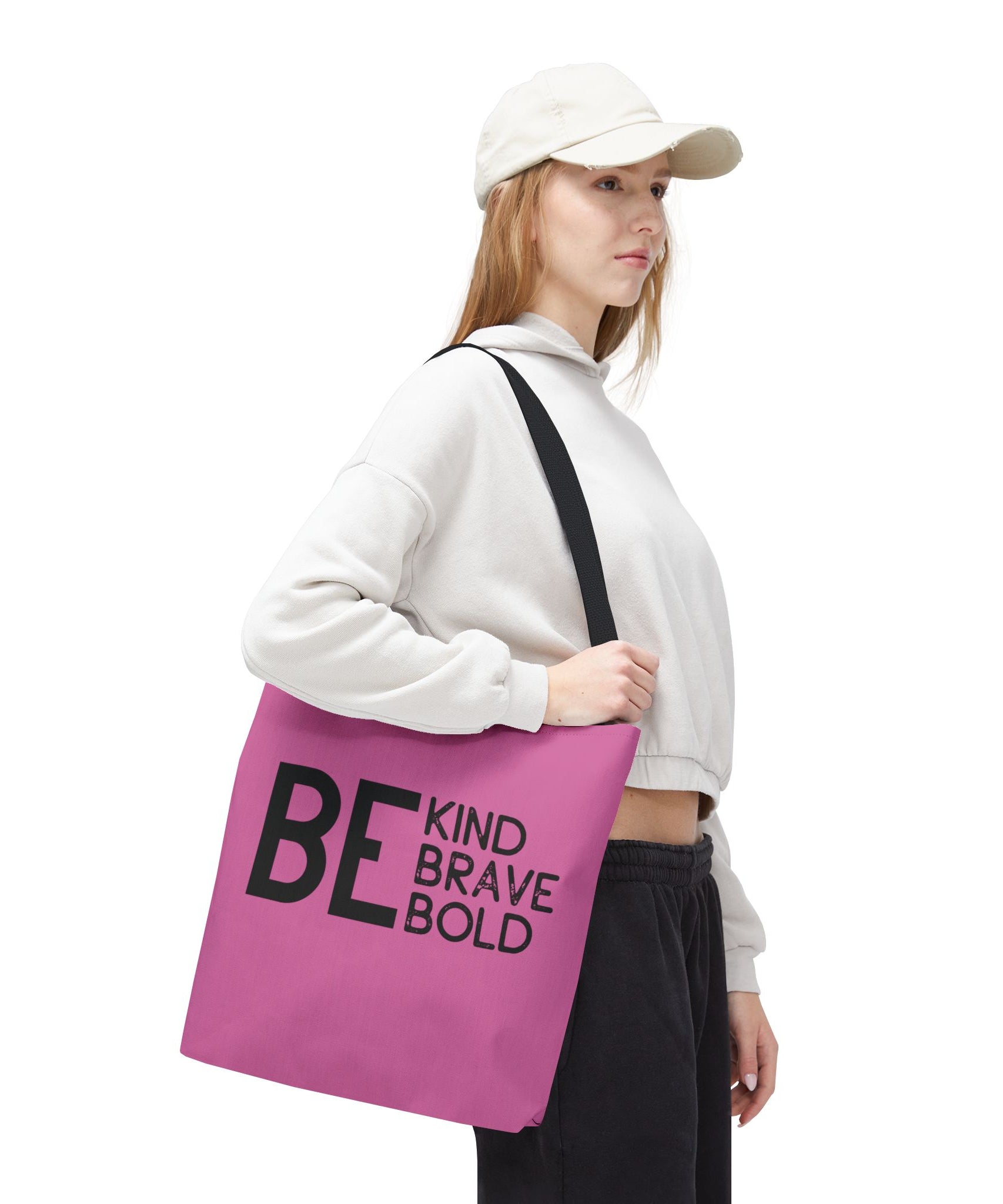 Inspirational Tote Bag - Be Kind Brave Bold - Eco-Friendly Carryall - Light Pink