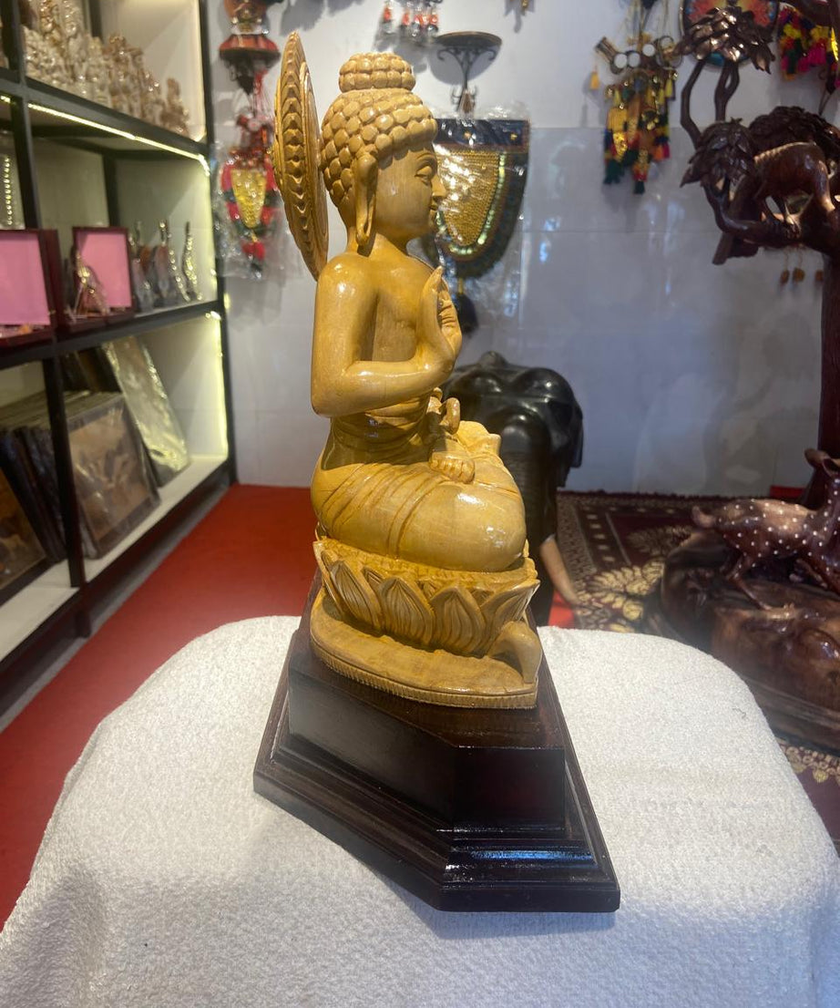 Handmade Sitting Lord Budha Wooden Sculpture | Gallory Hive