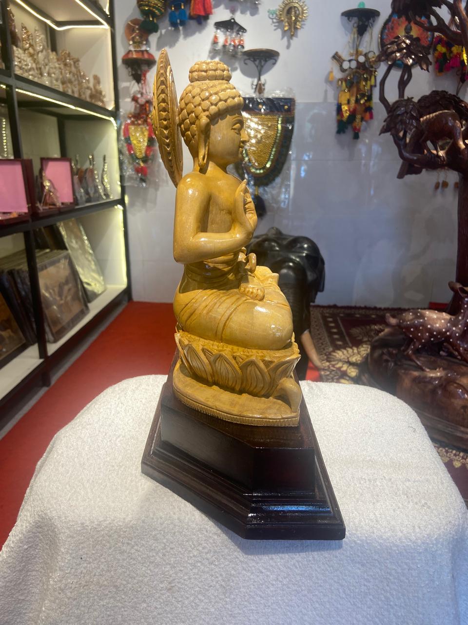 Handmade Sitting Lord Budha Wooden Sculpture | Gallory Hive