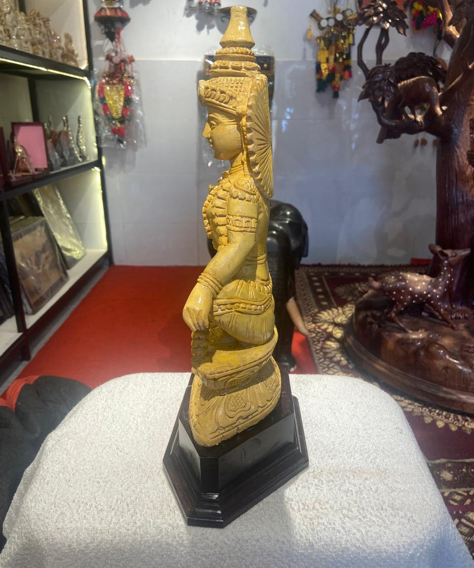 Handmade Sitting Lord Ayyappa Wooden Sculpture | Gallory Hive