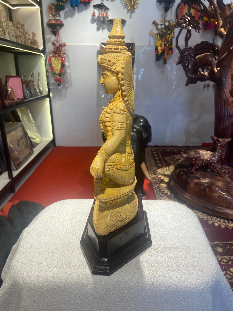 Handmade Sitting Lord Ayyappa Wooden Sculpture | Gallory Hive