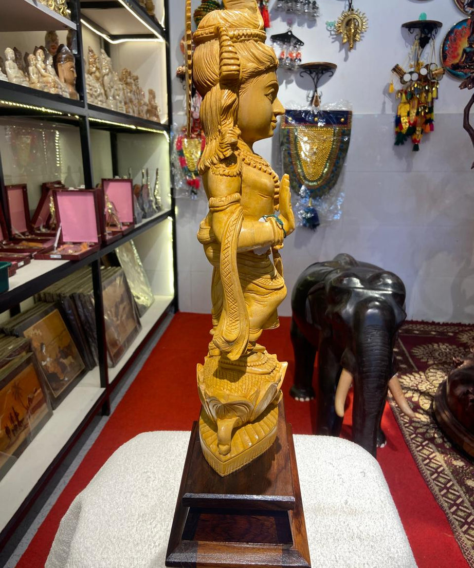Handmade Standing Muralidhar Krishna Wooden Sculpture | Gallory Hive