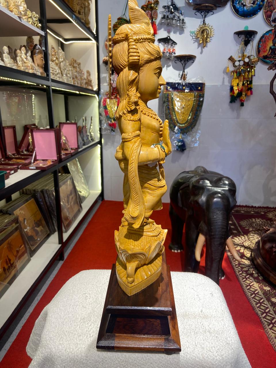 Handmade Standing Muralidhar Krishna Wooden Sculpture | Gallory Hive