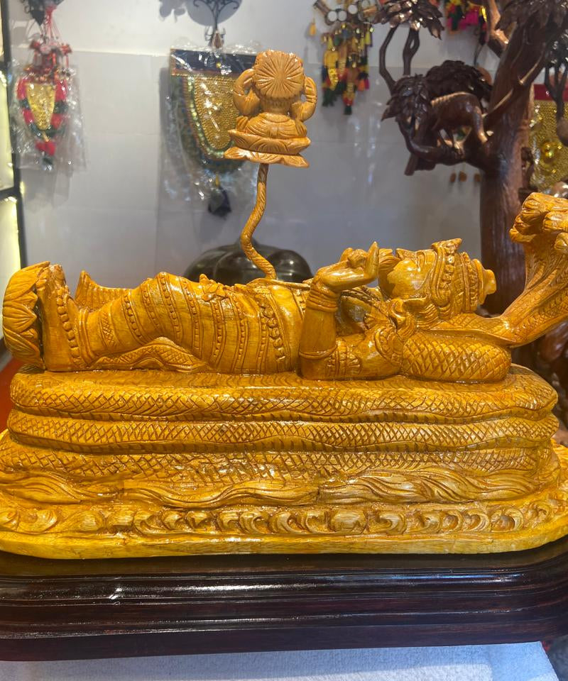 Handmade Anantha Shayanam God Padmanabha Wooden Sculpture | Gallory Hive