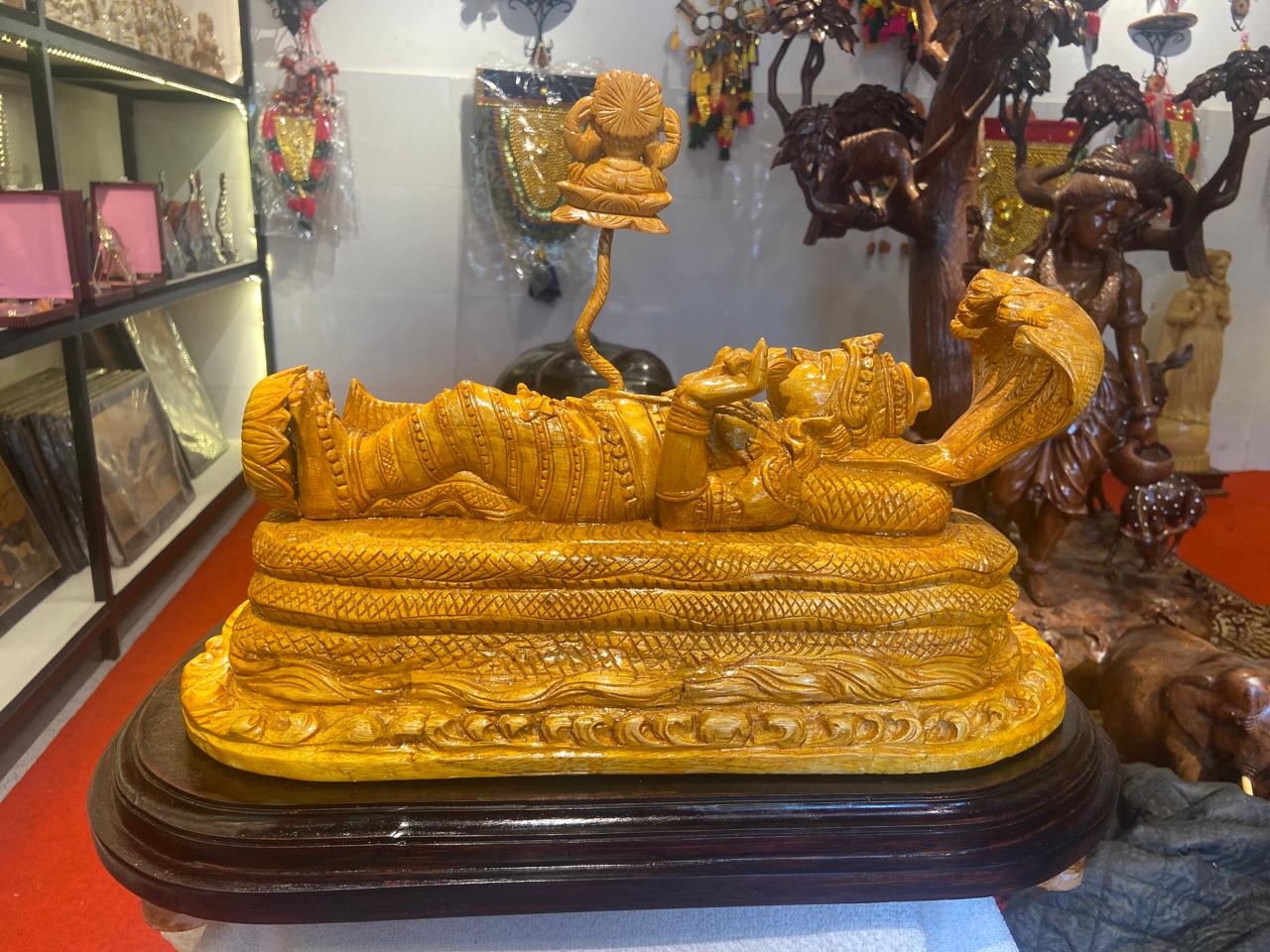 Handmade Anantha Shayanam God Padmanabha Wooden Sculpture | Gallory Hive