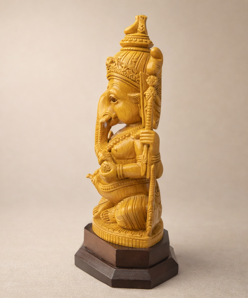 Handmade Sitting Lord Ganesha Wooden Sculpture | Gallory Hive