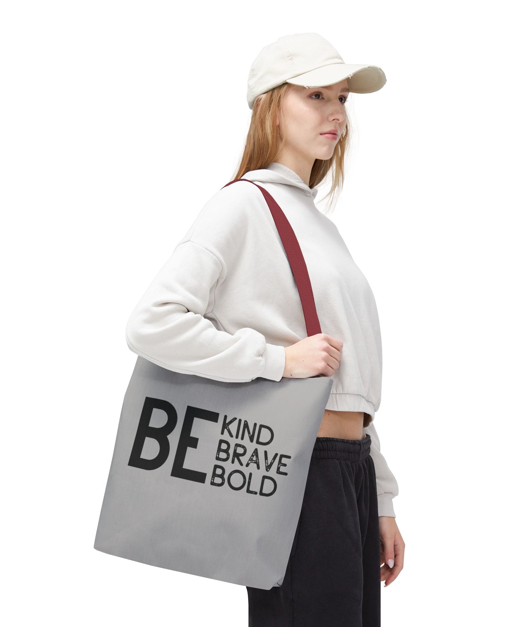 Inspirational Tote Bag - Be Kind Brave Bold - Eco-Friendly Carryall - Light Grey