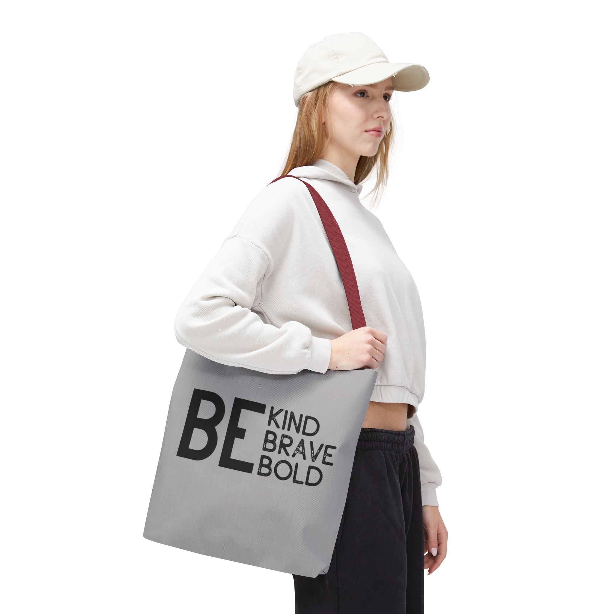 Inspirational Tote Bag - Be Kind Brave Bold - Eco-Friendly Carryall - Light Grey