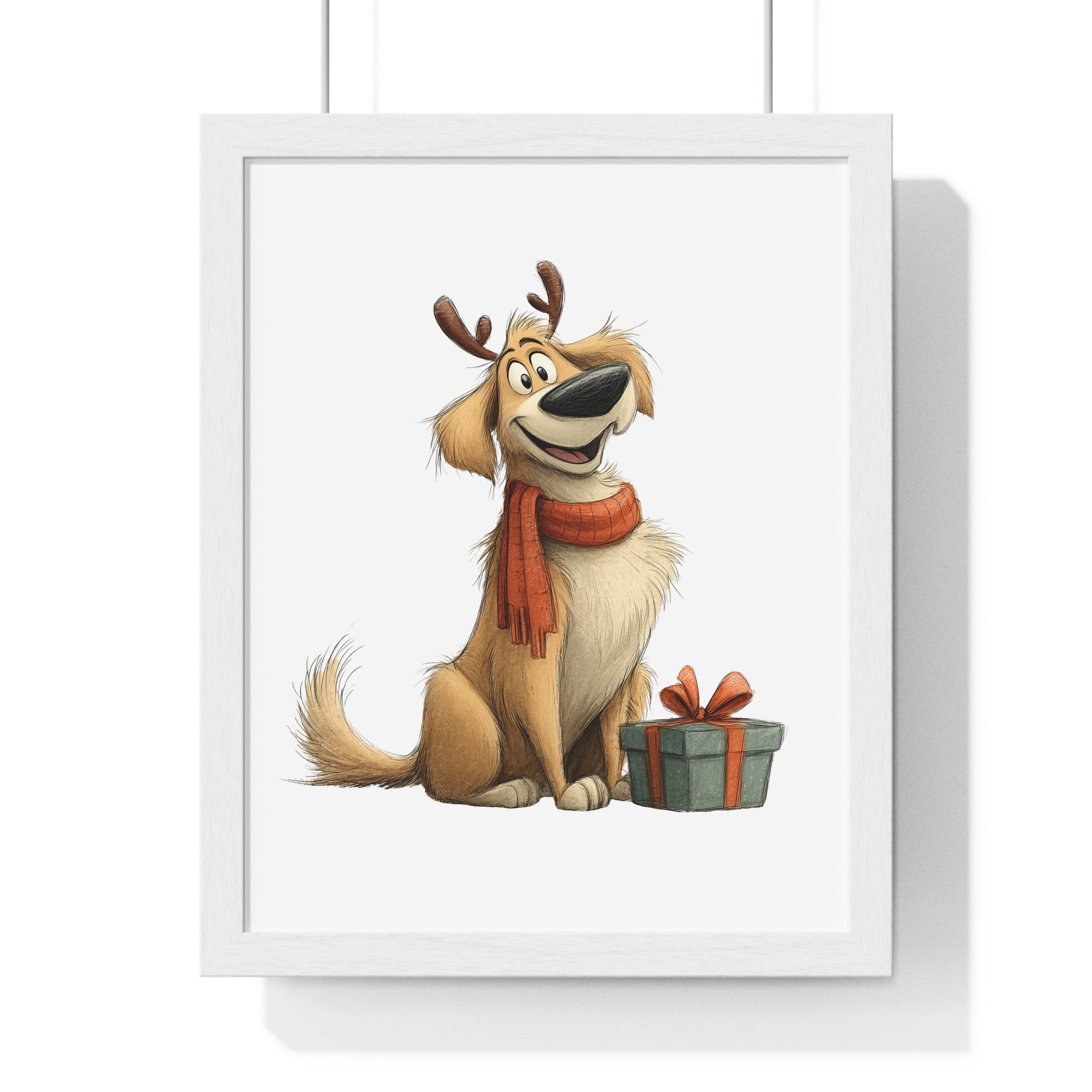 Reindeer Dog with Gift – Wooden Wall Frame Holiday Home Decor - Gallory Hive