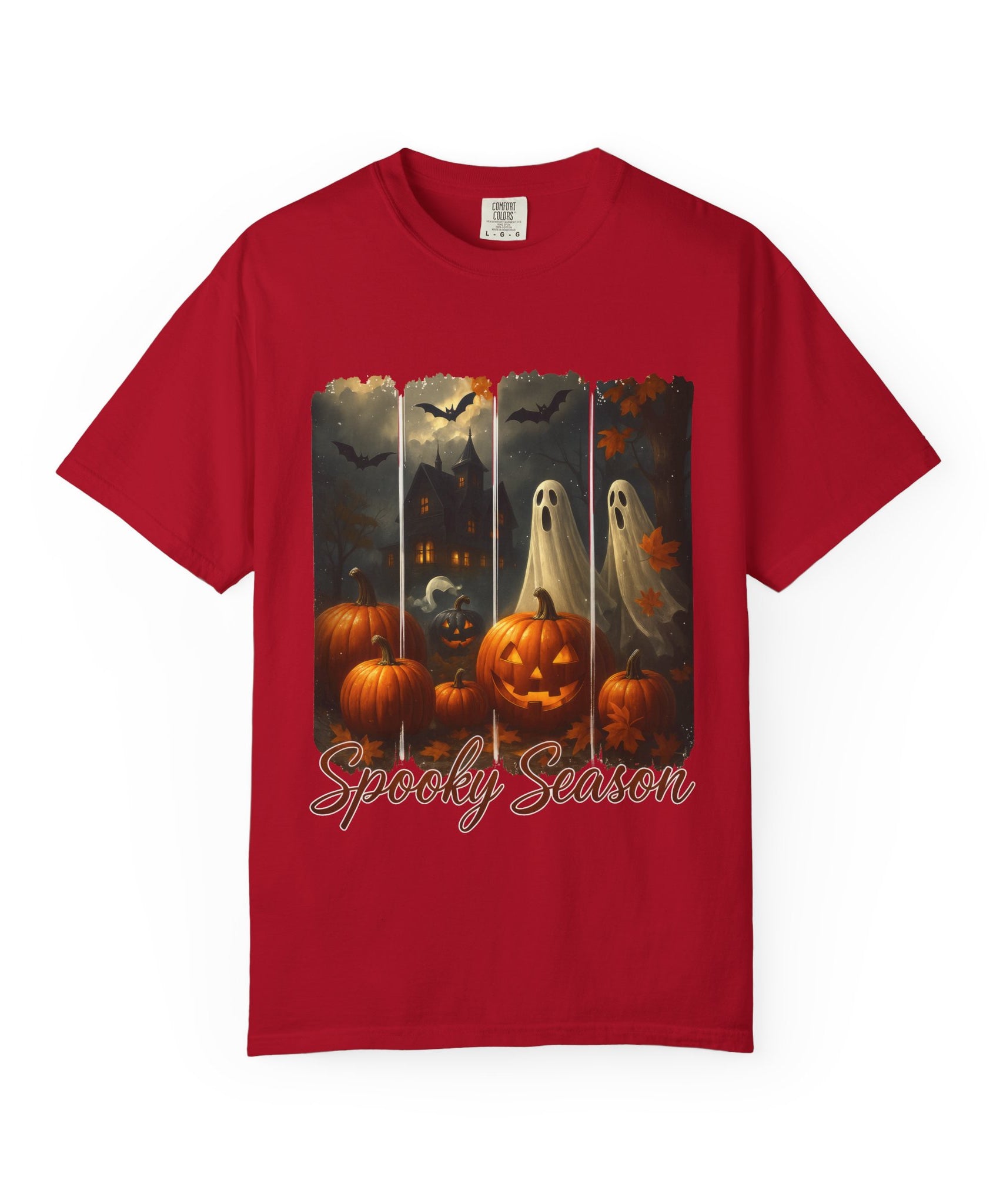 Spooky Season Unisex Halloween T-Shirt – Haunted House, Pumpkins & Ghosts Fall Design - Gallory Hive