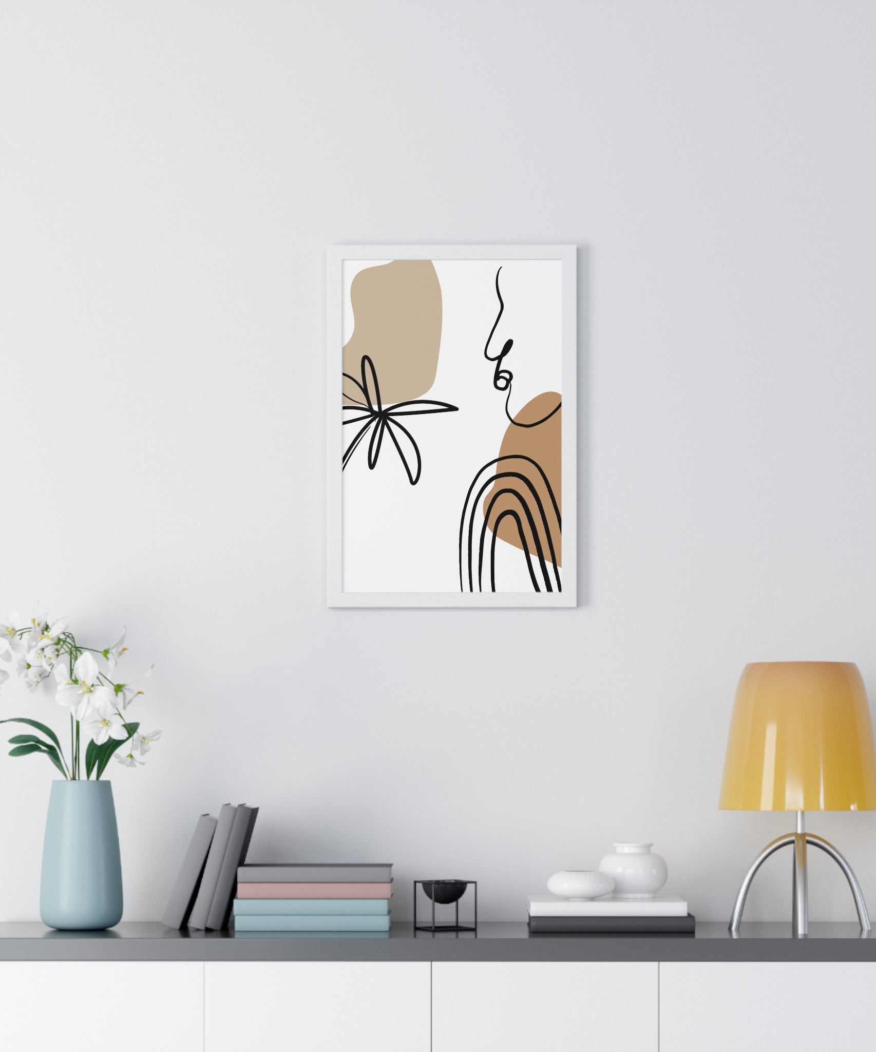 Abstract Face & Floral Art – Wooden Framed Poster