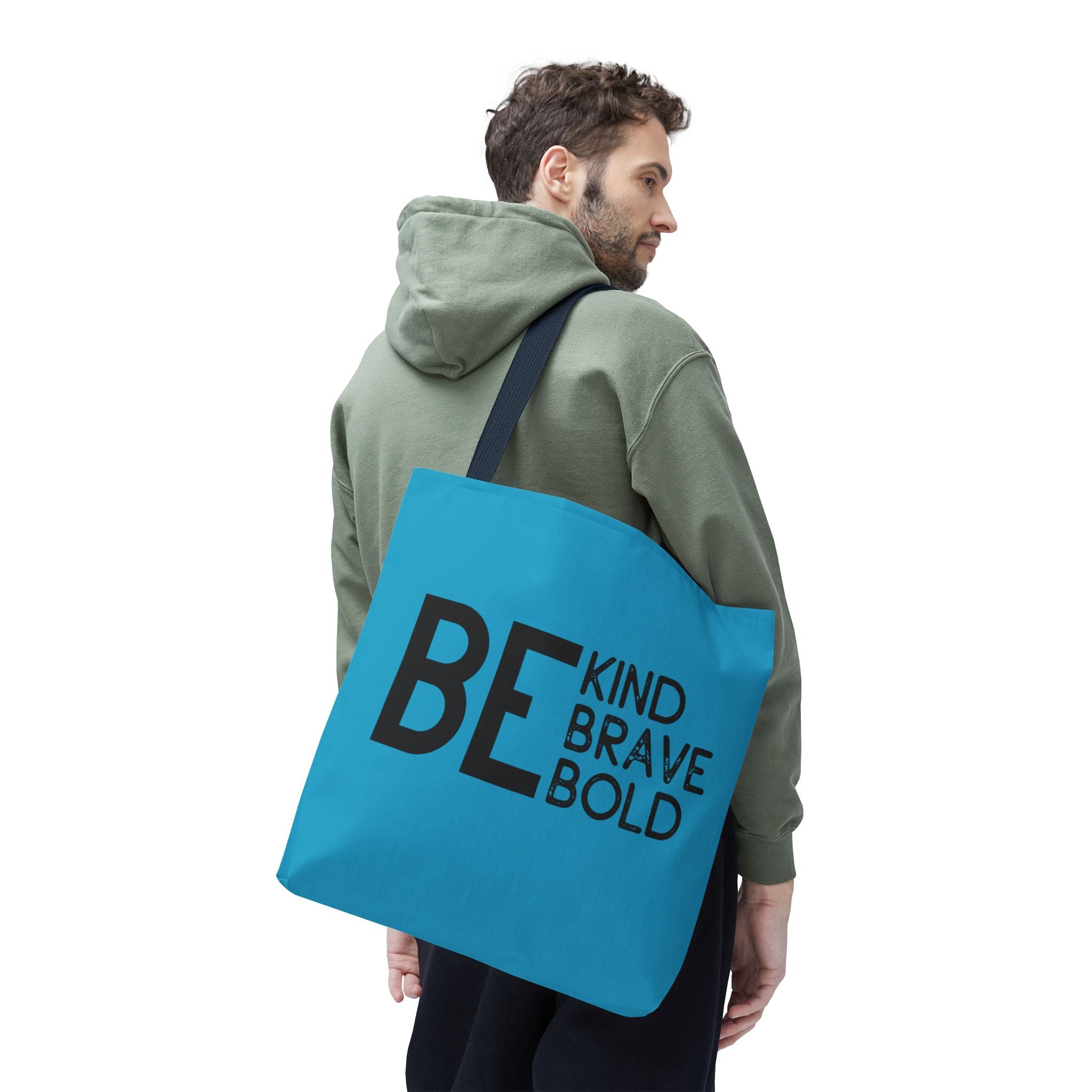Inspirational Tote Bag - Be Kind Brave Bold - Eco-Friendly Carryall - Turquoise